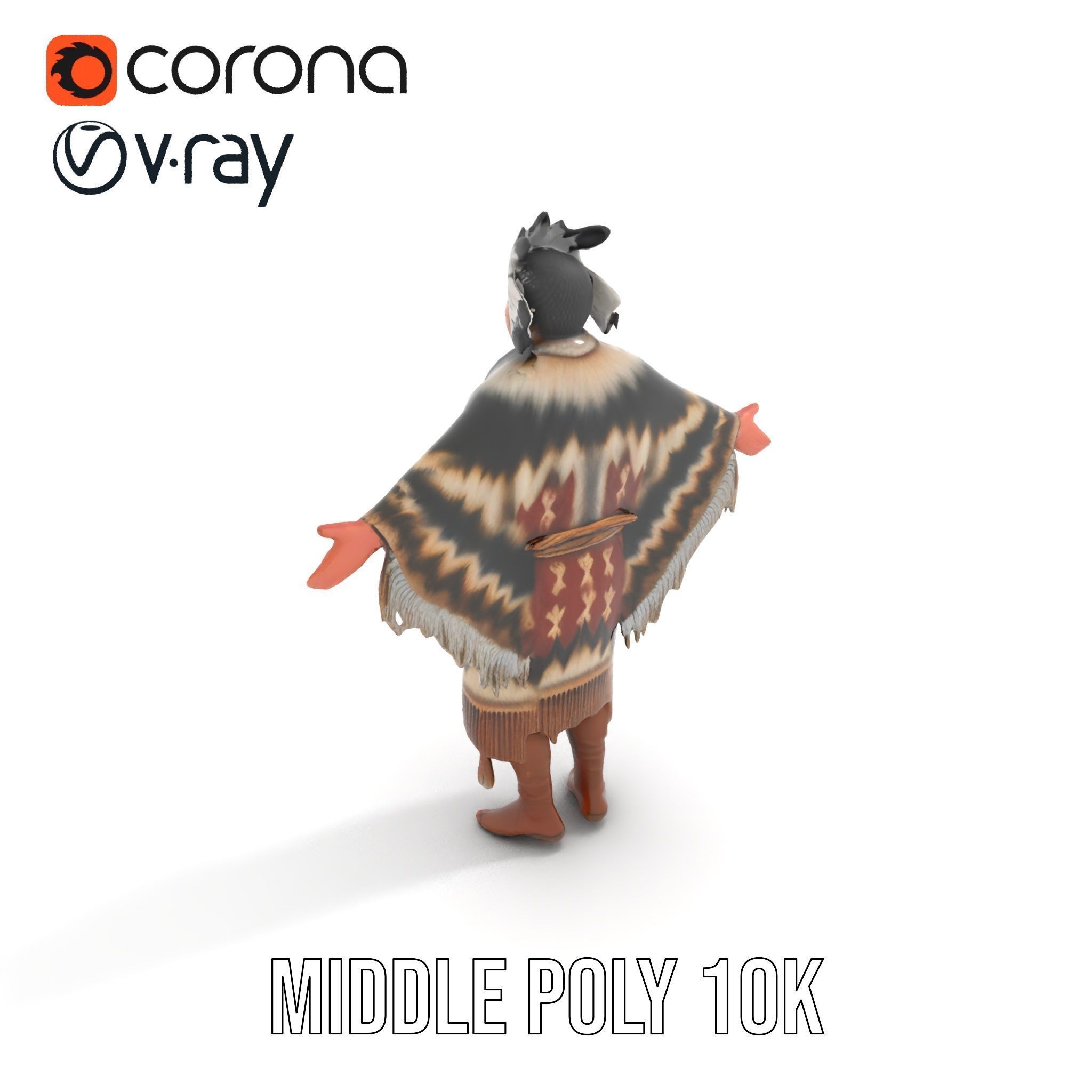 Rigged and animated elder character in traditional attire wit... Low-poly 3D model_22