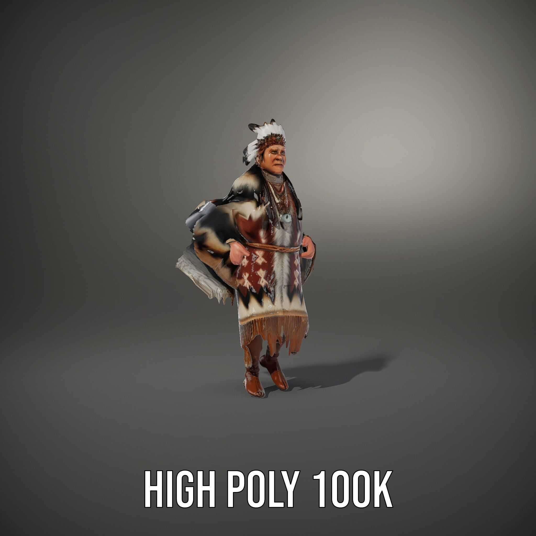 Rigged and animated elder character in traditional attire wit... Low-poly 3D model_12