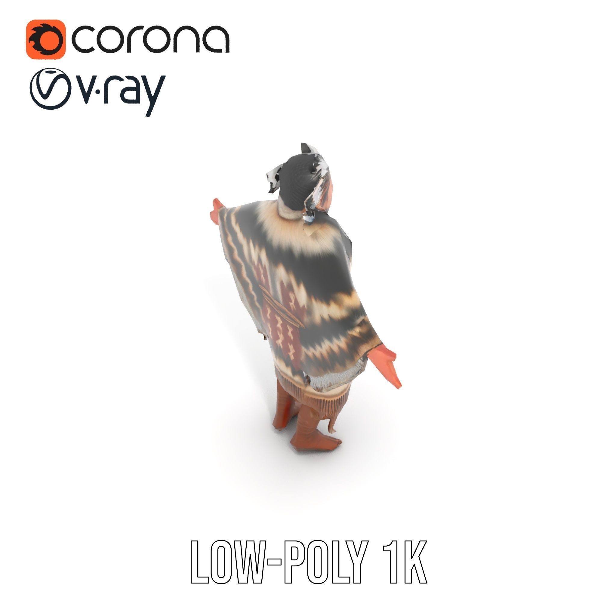 Rigged and animated elder character in traditional attire wit... Low-poly 3D model_9