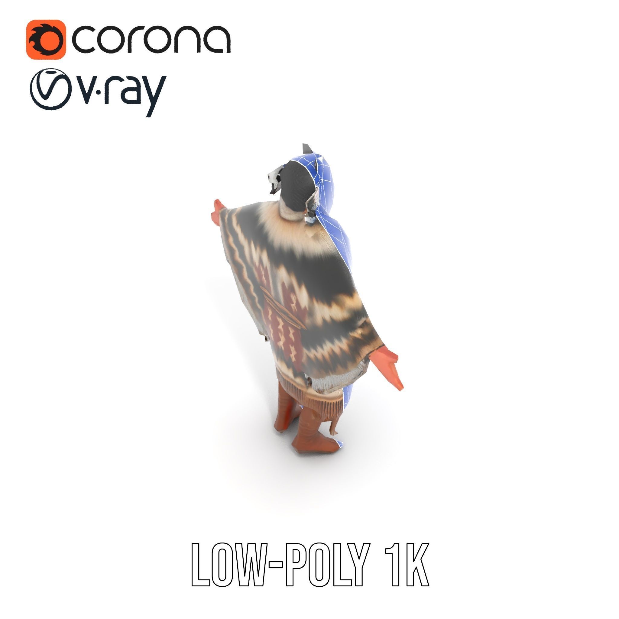 Rigged and animated elder character in traditional attire wit... Low-poly 3D model_17