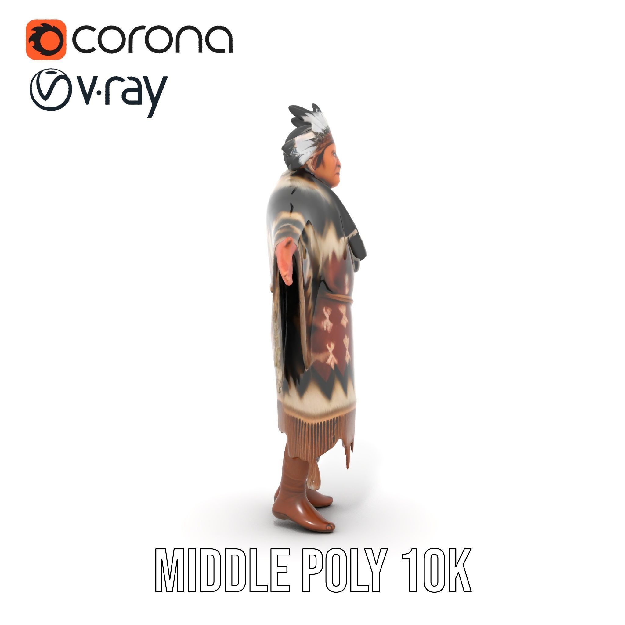 Rigged and animated elder character in traditional attire wit... Low-poly 3D model_10