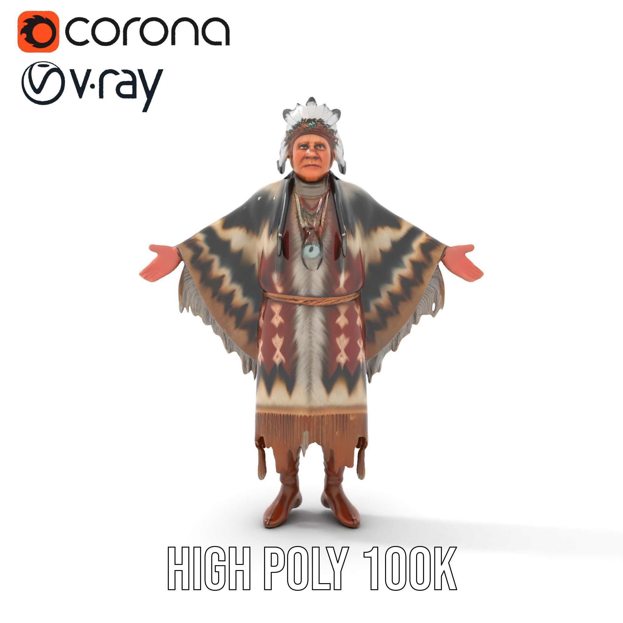 Rigged and animated elder character in traditional attire wit... Low-poly 3D model_21