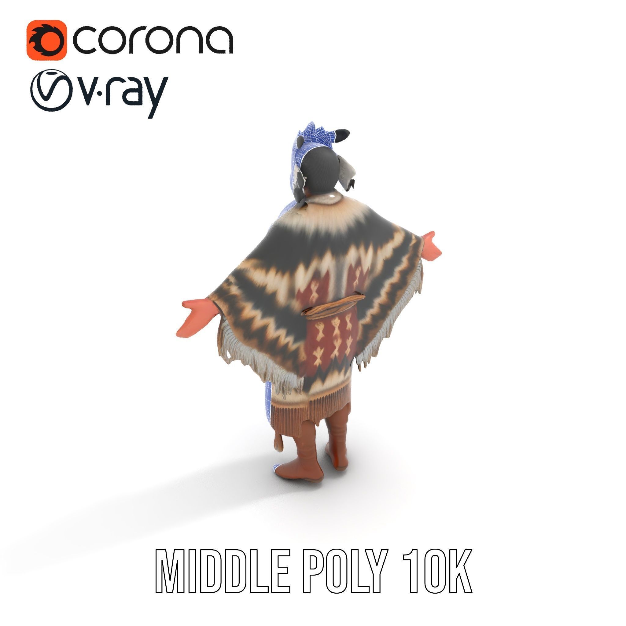 Rigged and animated elder character in traditional attire wit... Low-poly 3D model_16