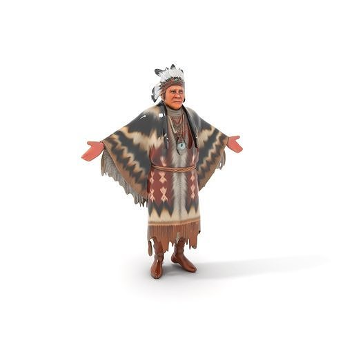 Rigged and animated elder character in traditional attire wit... Low-poly 3D model