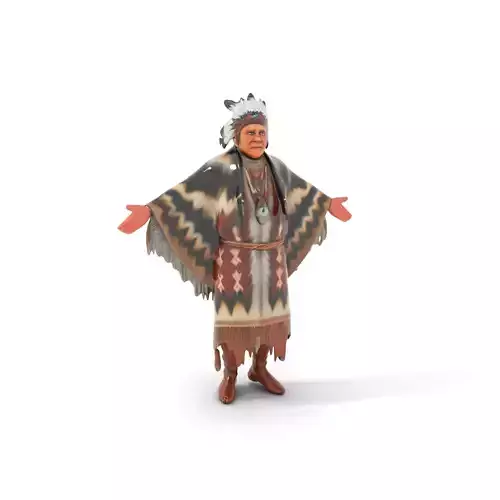 Rigged and animated elder character in traditional attire wit... Low-poly 3D model Rigged and animated elder character in traditional attire wit... Low-poly 3D model