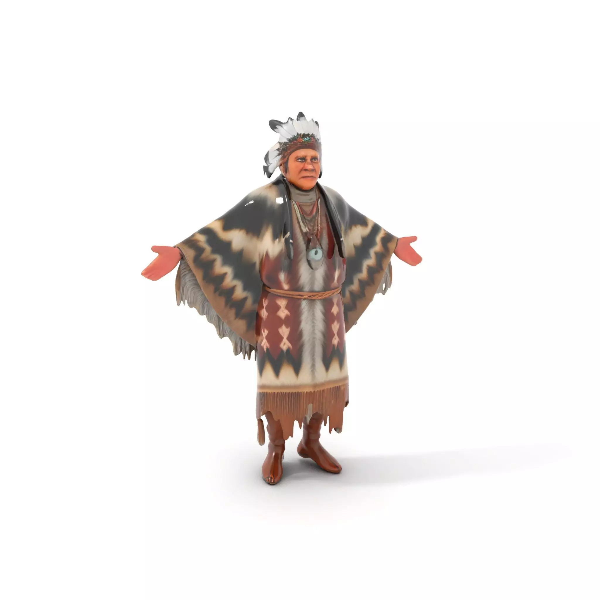 Rigged and animated elder character in traditional attire wit... Low-poly 3D model_0