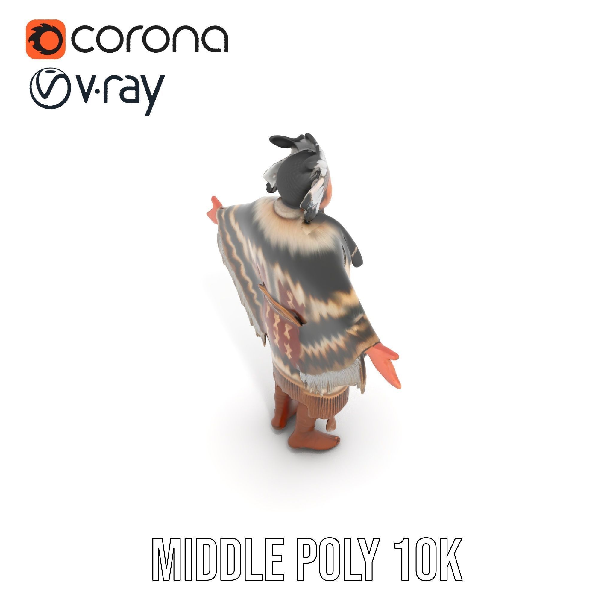 Rigged and animated elder character in traditional attire wit... Low-poly 3D model_13
