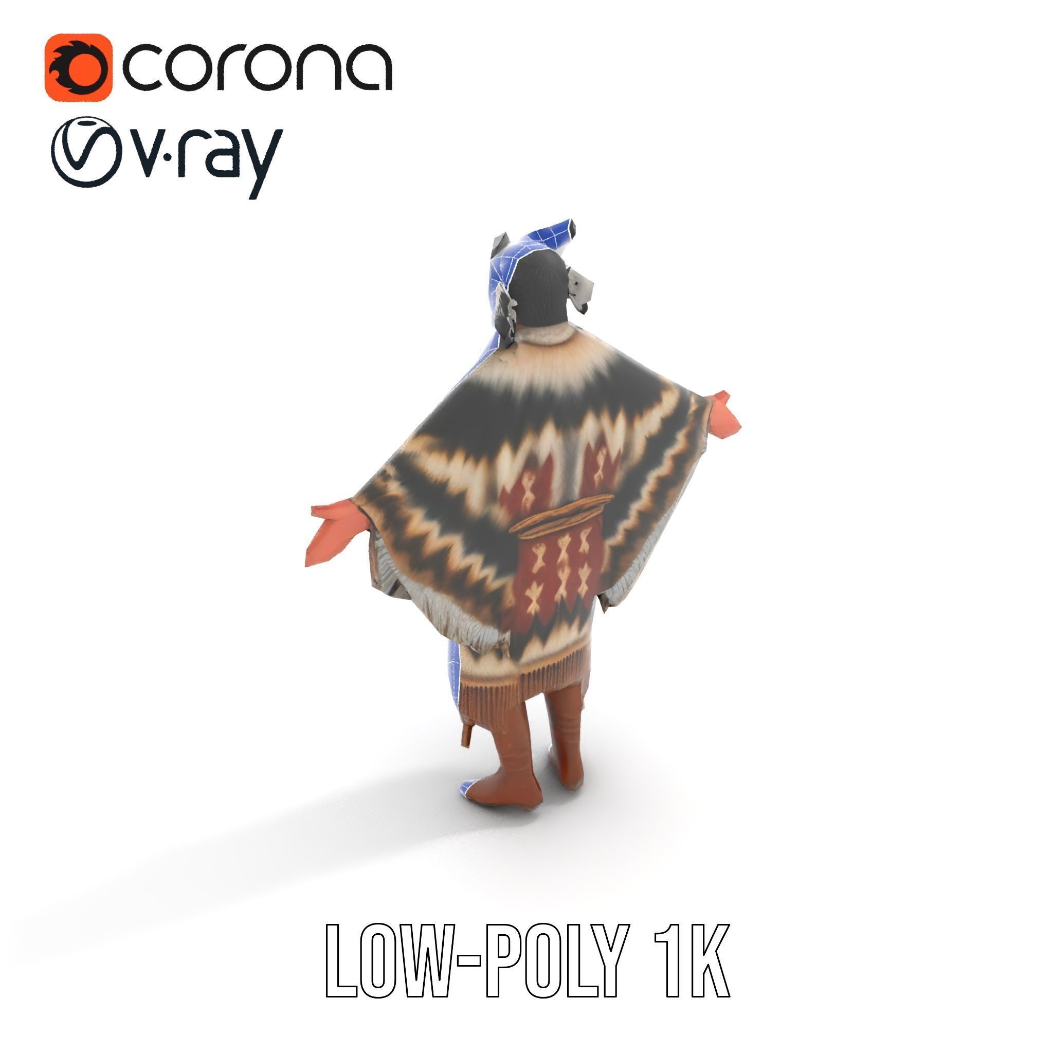 Rigged and animated elder character in traditional attire wit... Low-poly 3D model_29