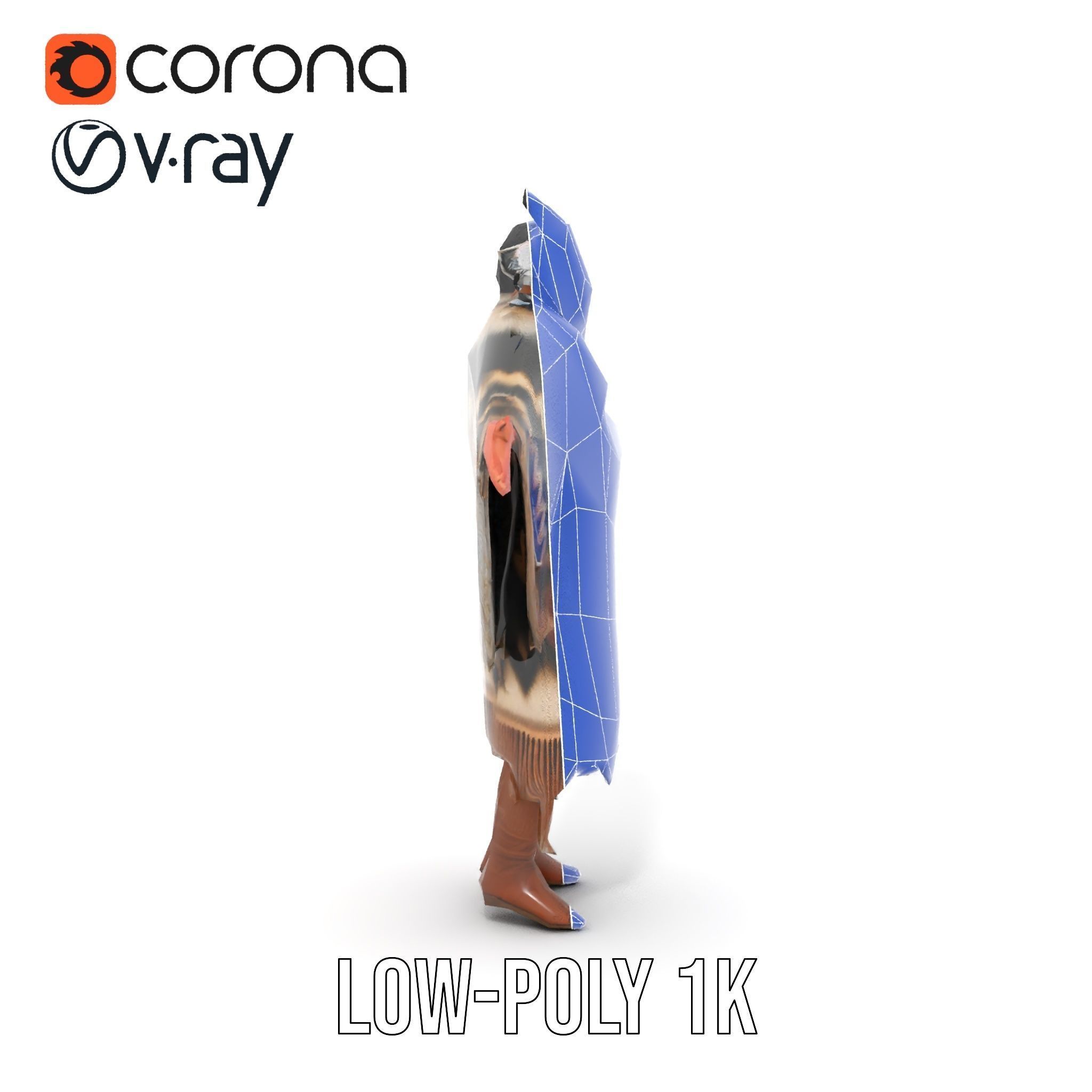 Rigged and animated elder character in traditional attire wit... Low-poly 3D model_31