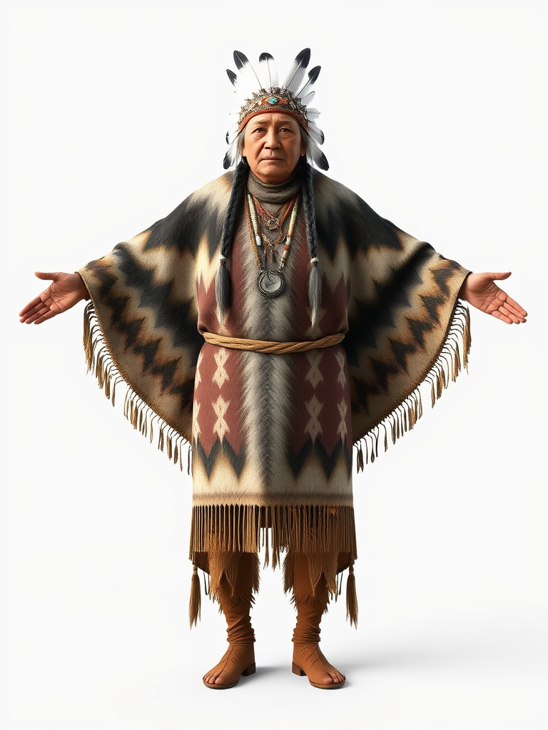 Rigged and animated elder character in traditional attire wit... Low-poly 3D model_3