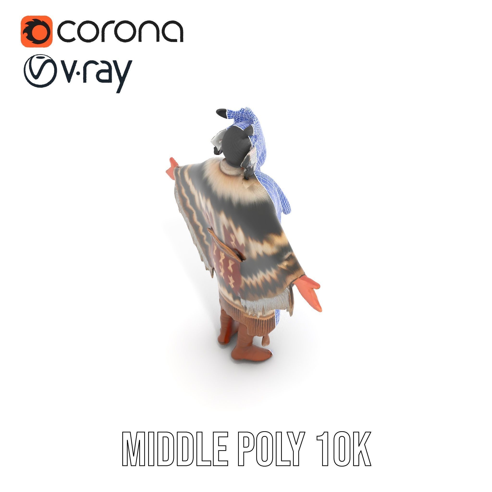 Rigged and animated elder character in traditional attire wit... Low-poly 3D model_33