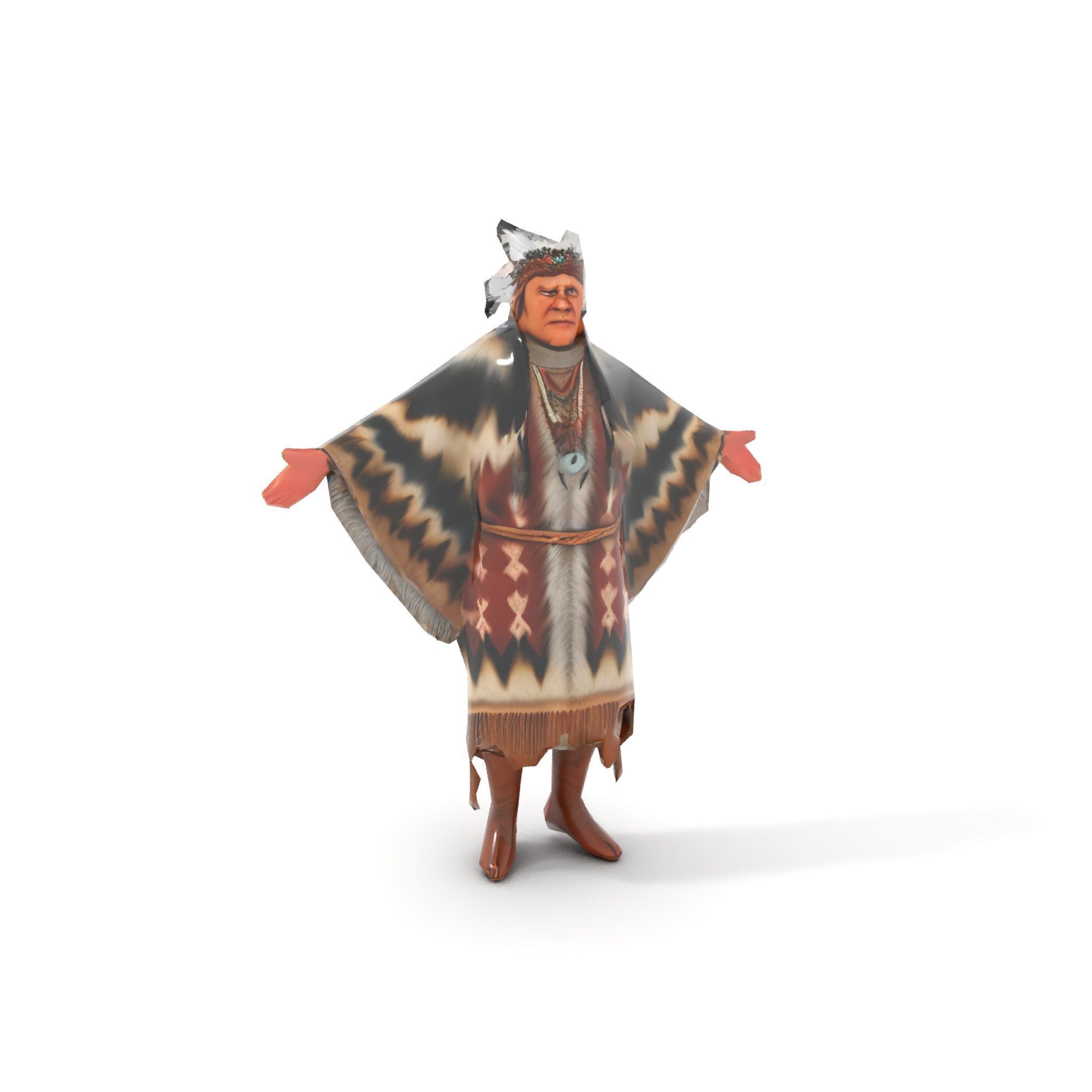 Rigged and animated elder character in traditional attire wit... Low-poly 3D model_11