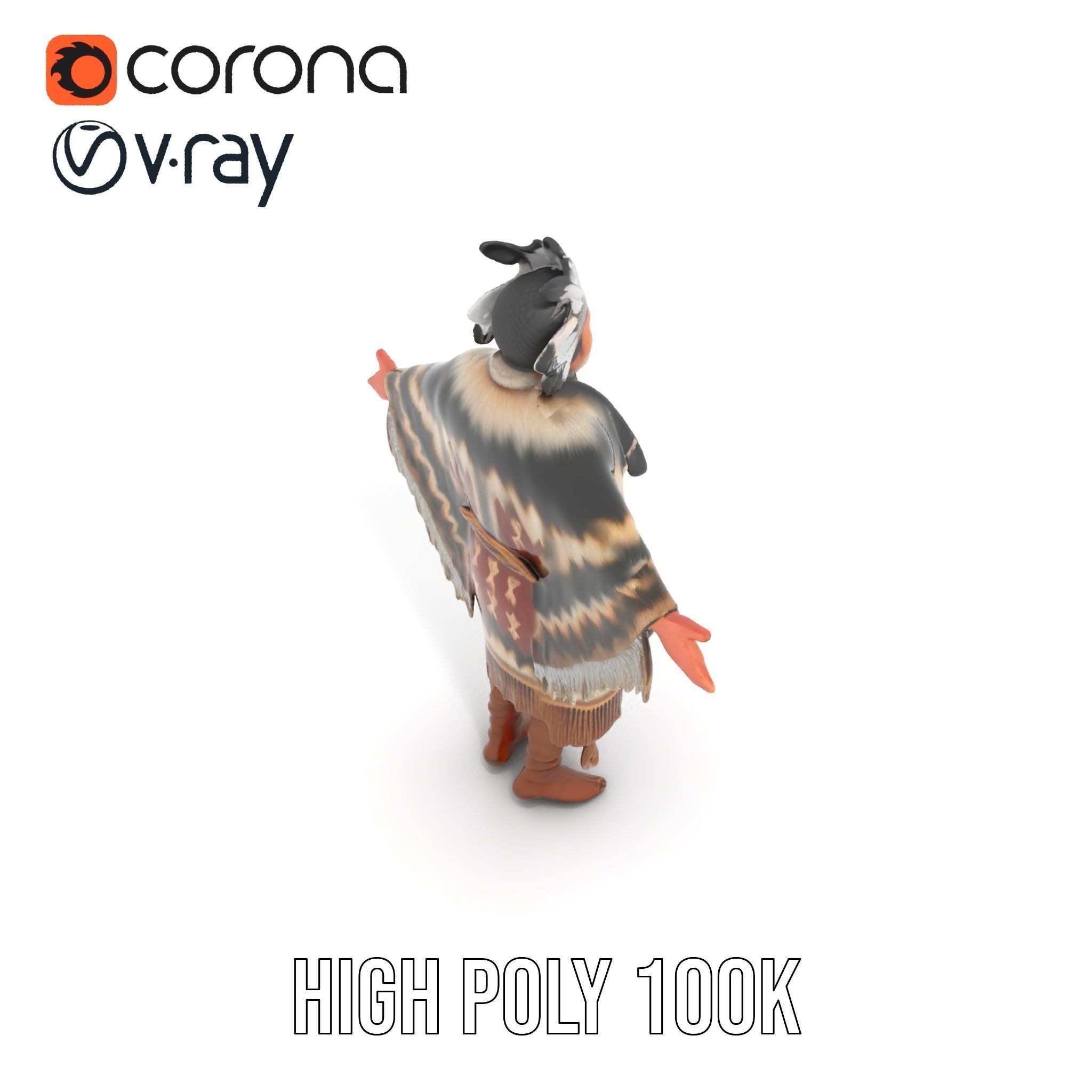Rigged and animated elder character in traditional attire wit... Low-poly 3D model_24
