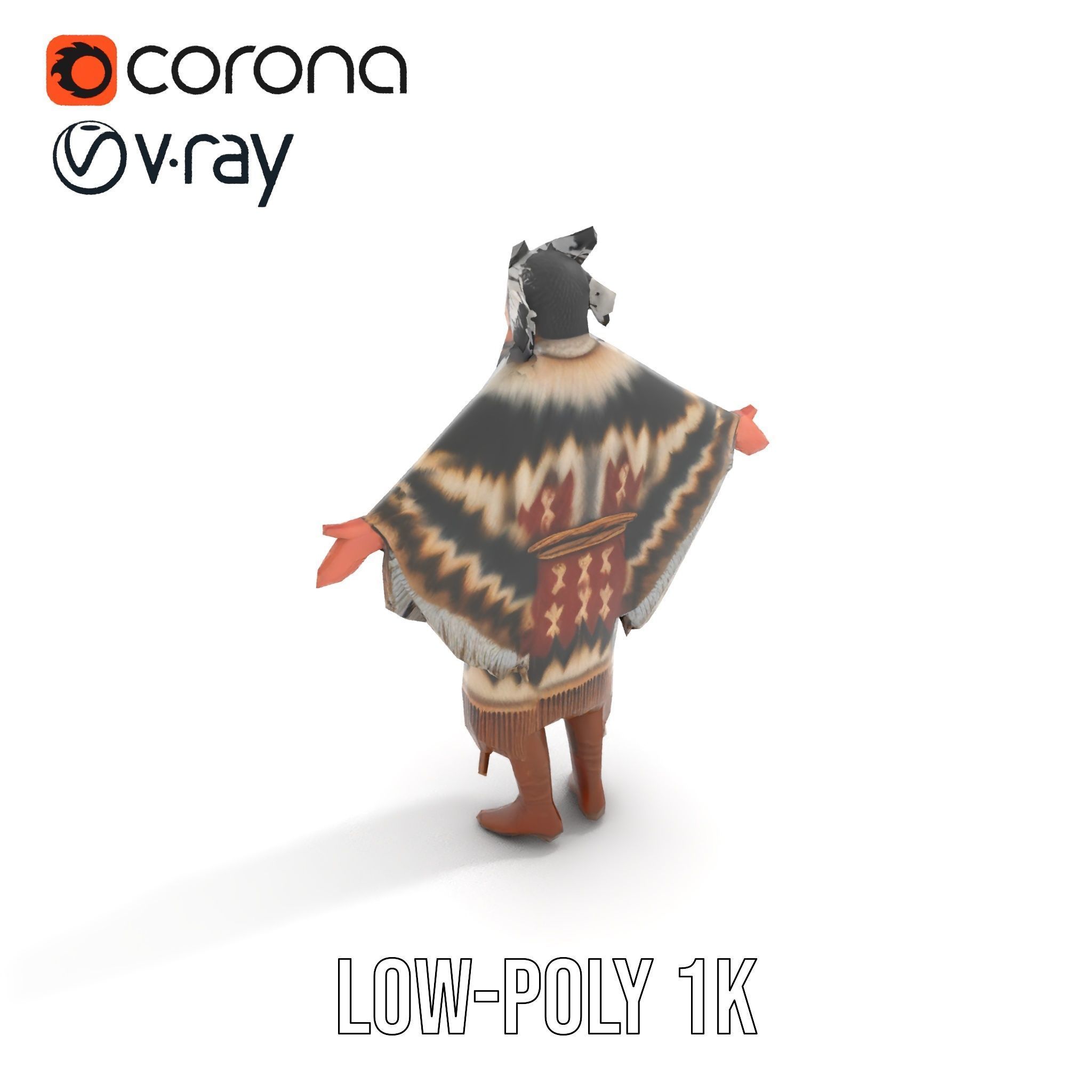 Rigged and animated elder character in traditional attire wit... Low-poly 3D model_14