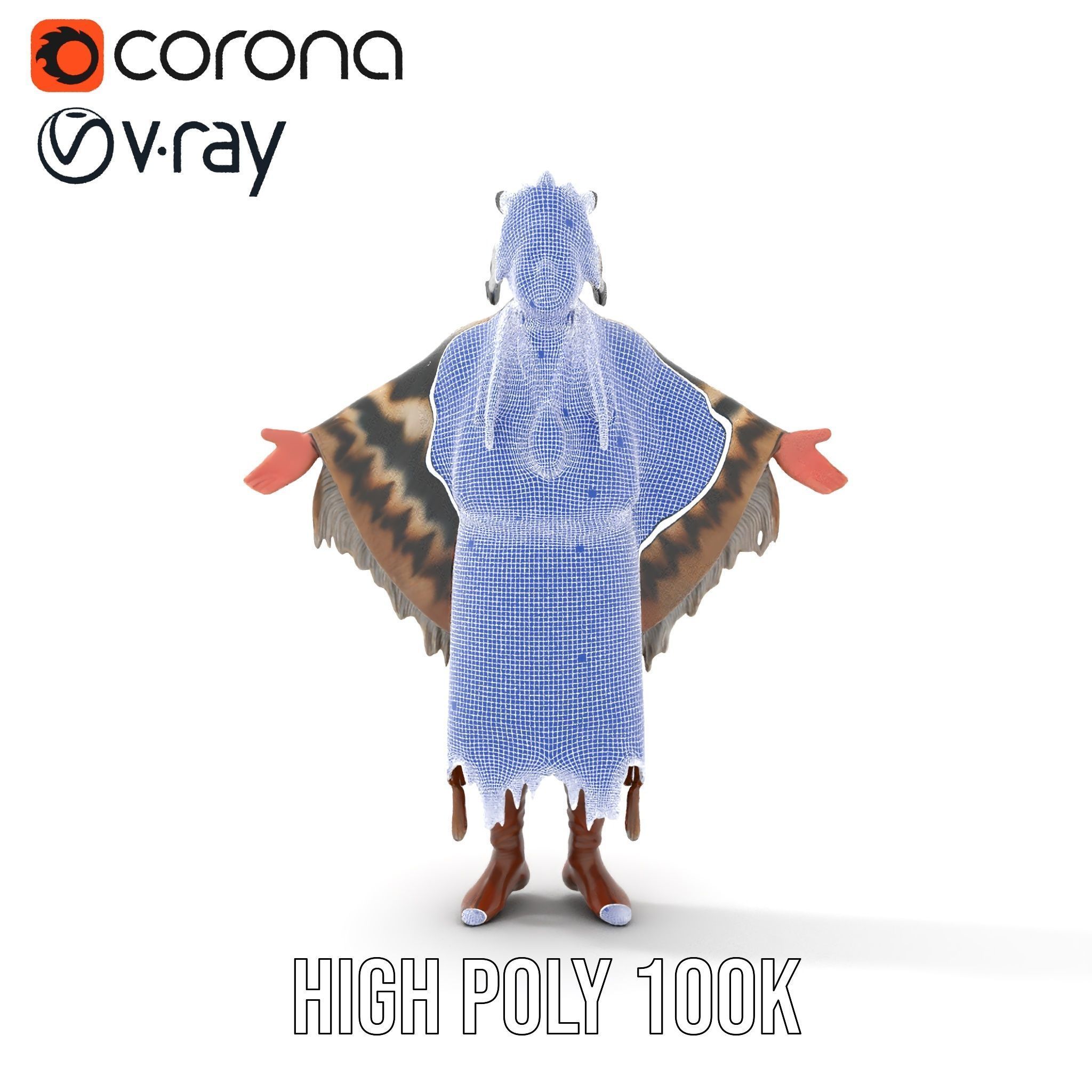 Rigged and animated elder character in traditional attire wit... Low-poly 3D model_34