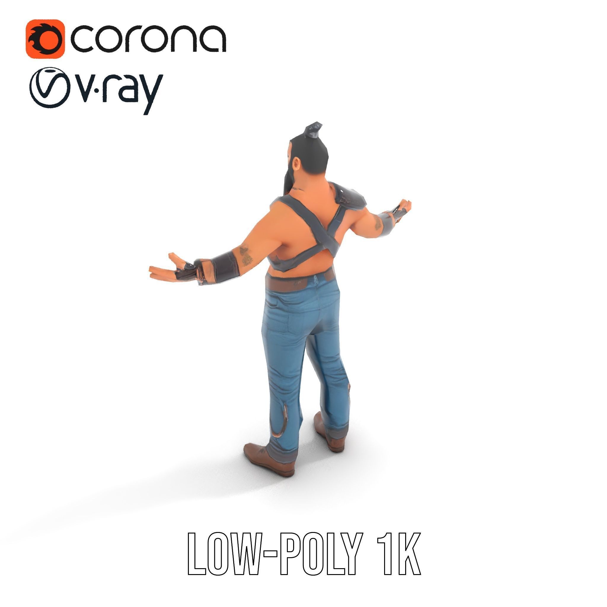 Warrior Bearded Gladiator Rigged and Animated D Character Model Low-poly 3D model_8