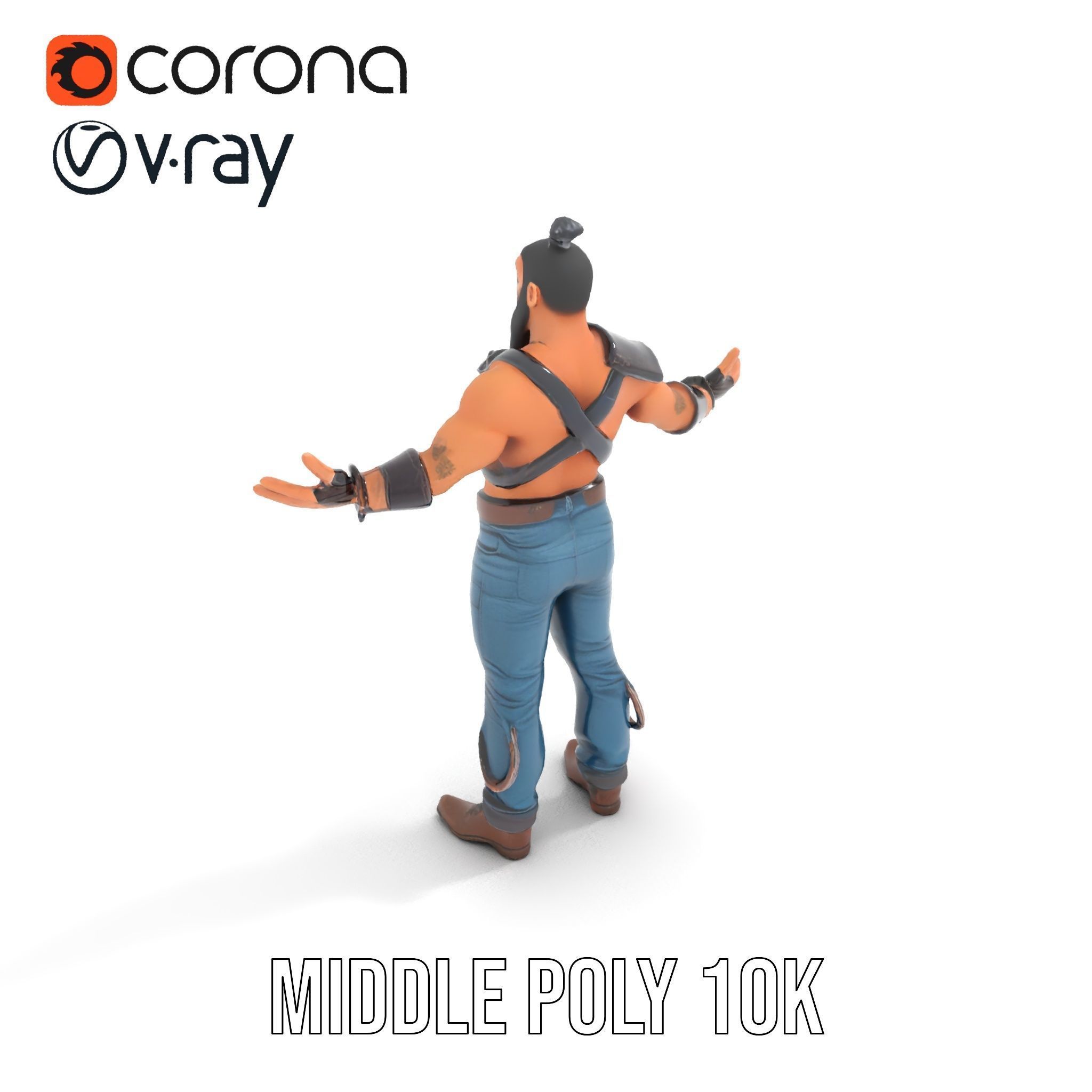 Warrior Bearded Gladiator Rigged and Animated D Character Model Low-poly 3D model_10