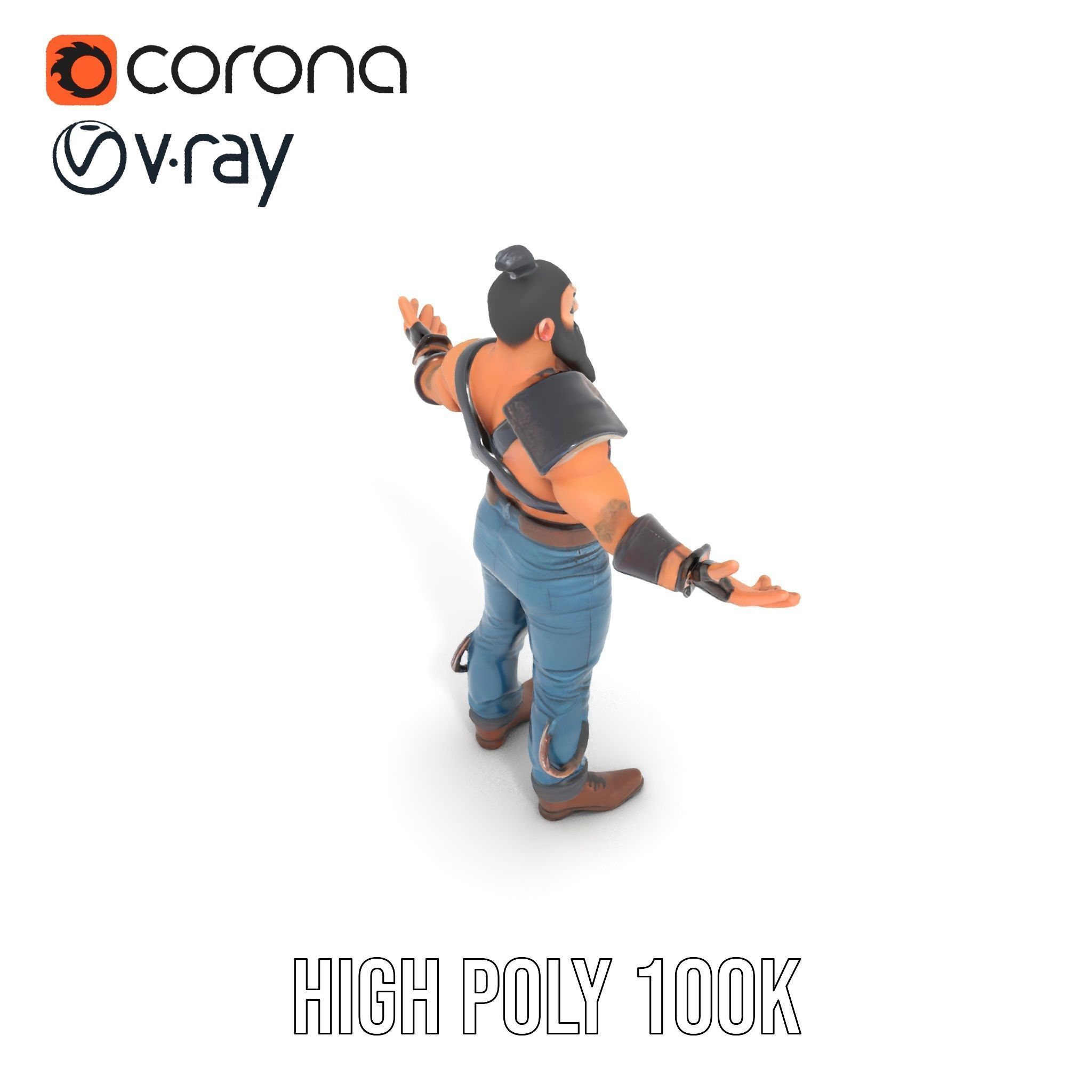 Warrior Bearded Gladiator Rigged and Animated D Character Model Low-poly 3D model_23