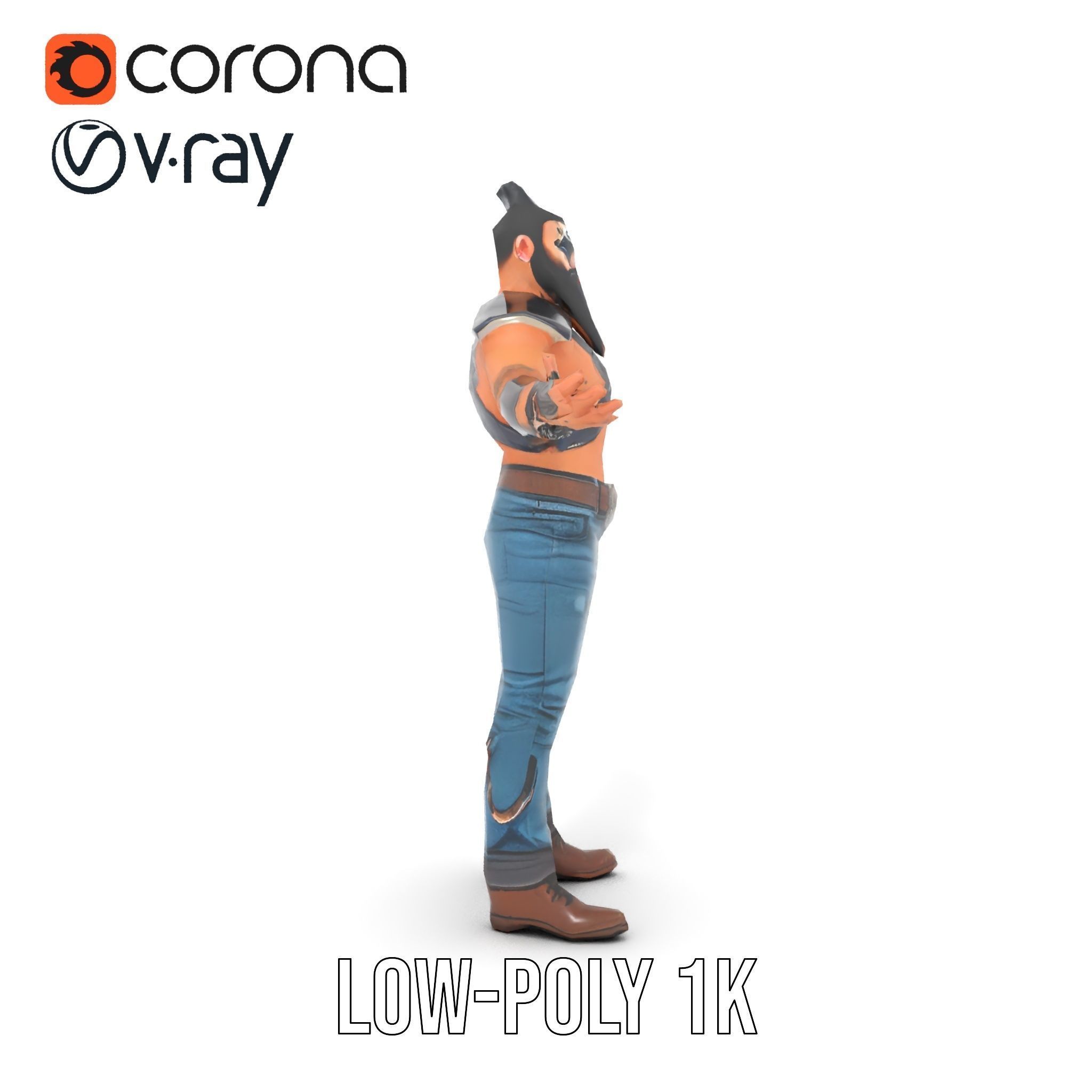 Warrior Bearded Gladiator Rigged and Animated D Character Model Low-poly 3D model_14