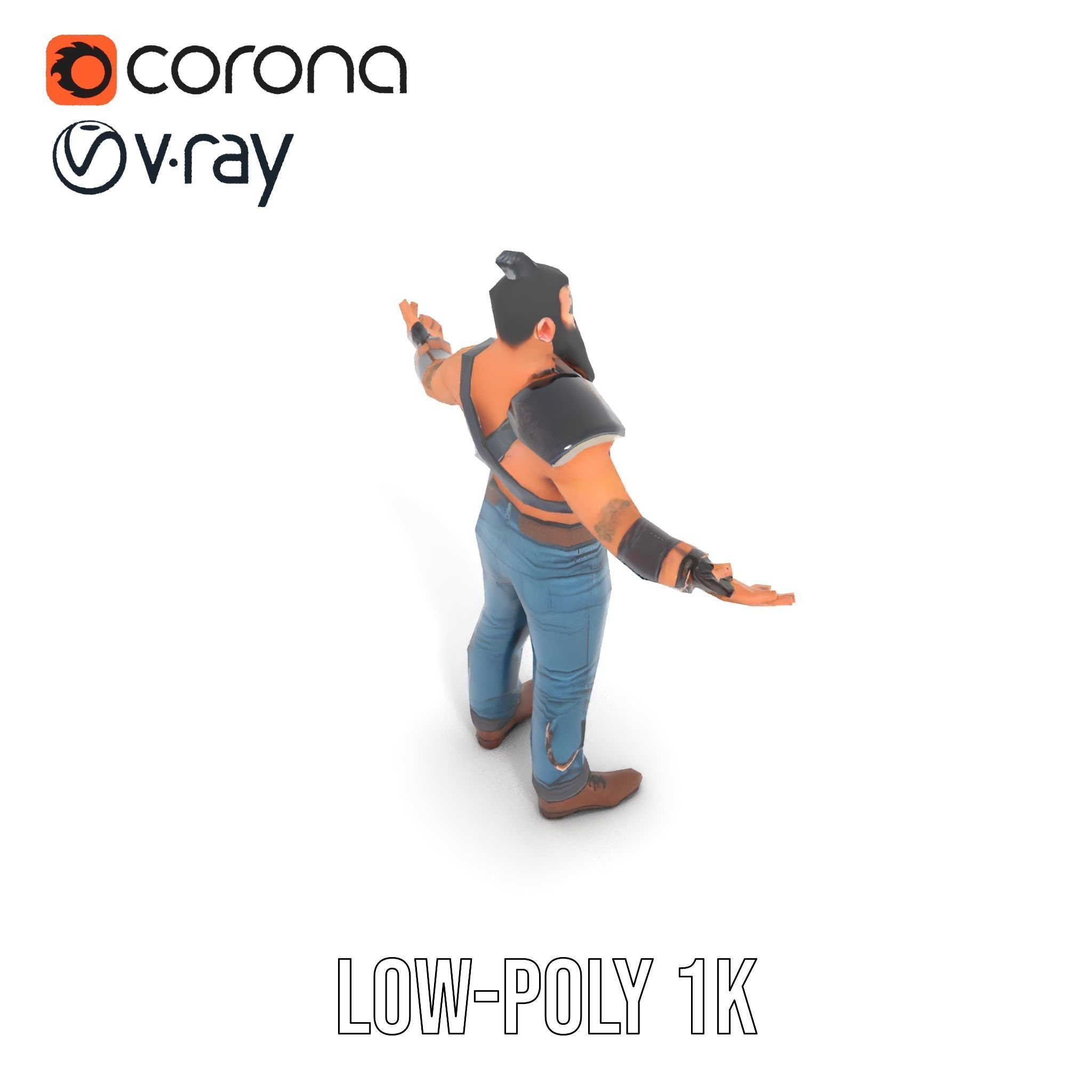 Warrior Bearded Gladiator Rigged and Animated D Character Model Low-poly 3D model_25