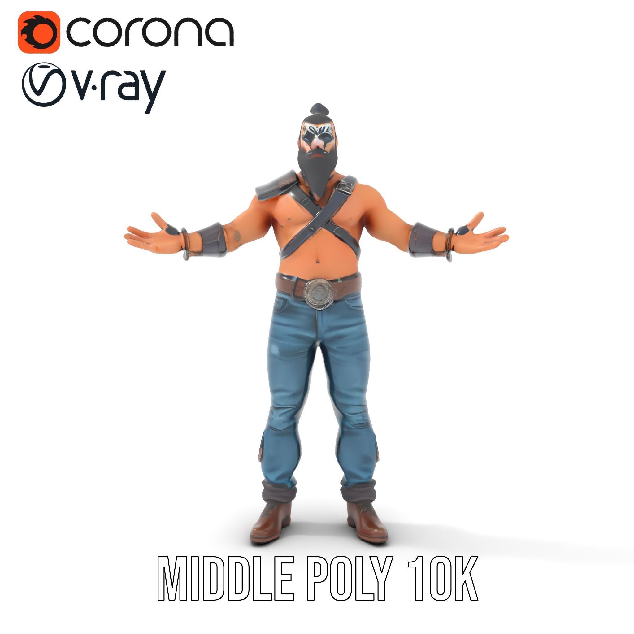 Warrior Bearded Gladiator Rigged and Animated D Character Model Low-poly 3D model_24