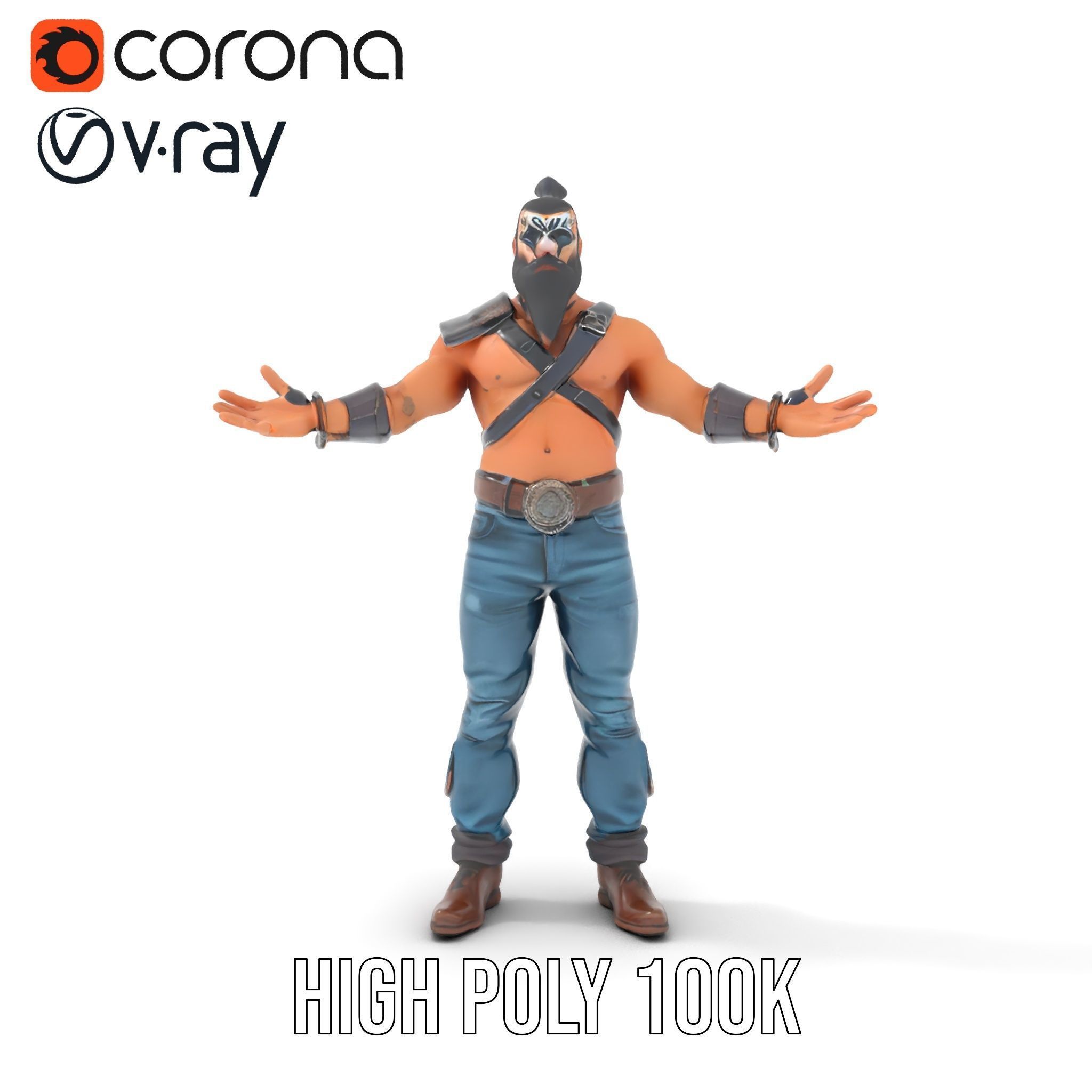 Warrior Bearded Gladiator Rigged and Animated D Character Model Low-poly 3D model_12