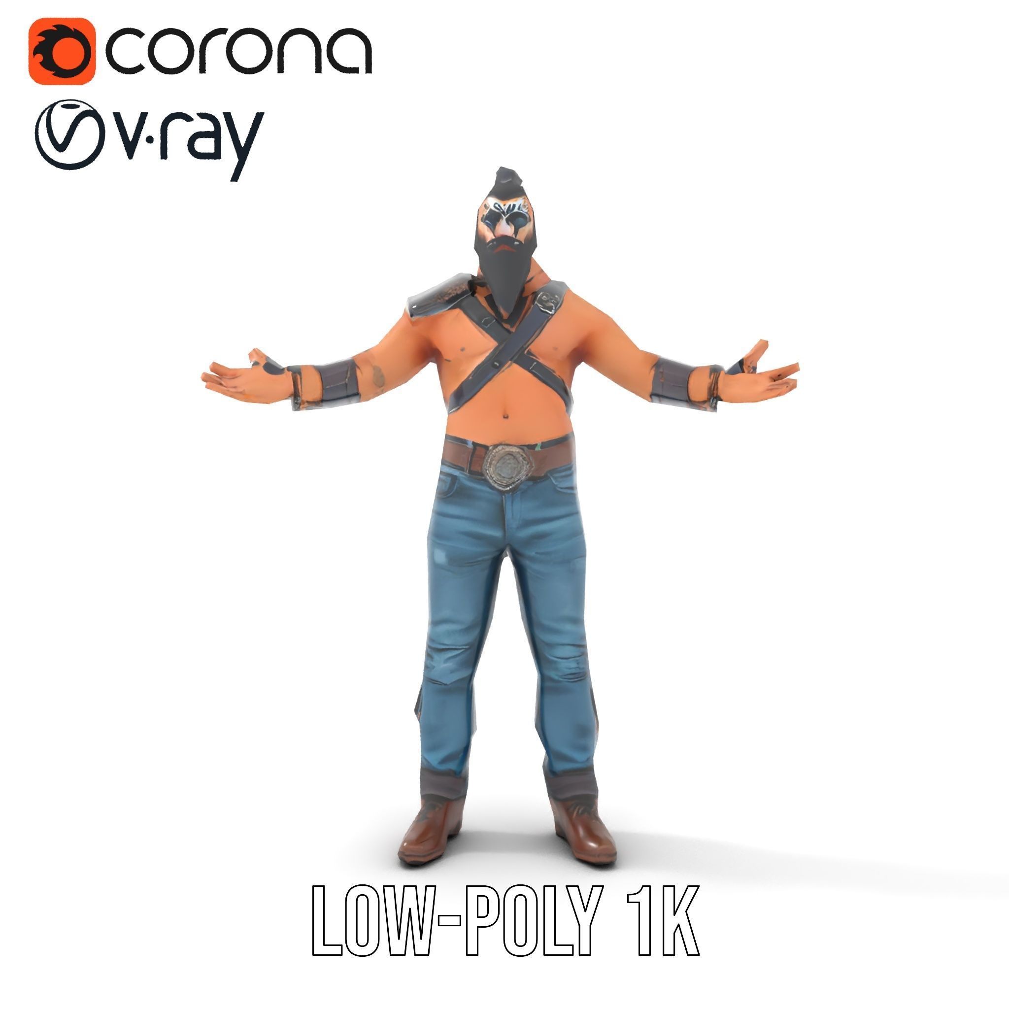 Warrior Bearded Gladiator Rigged and Animated D Character Model Low-poly 3D model_16