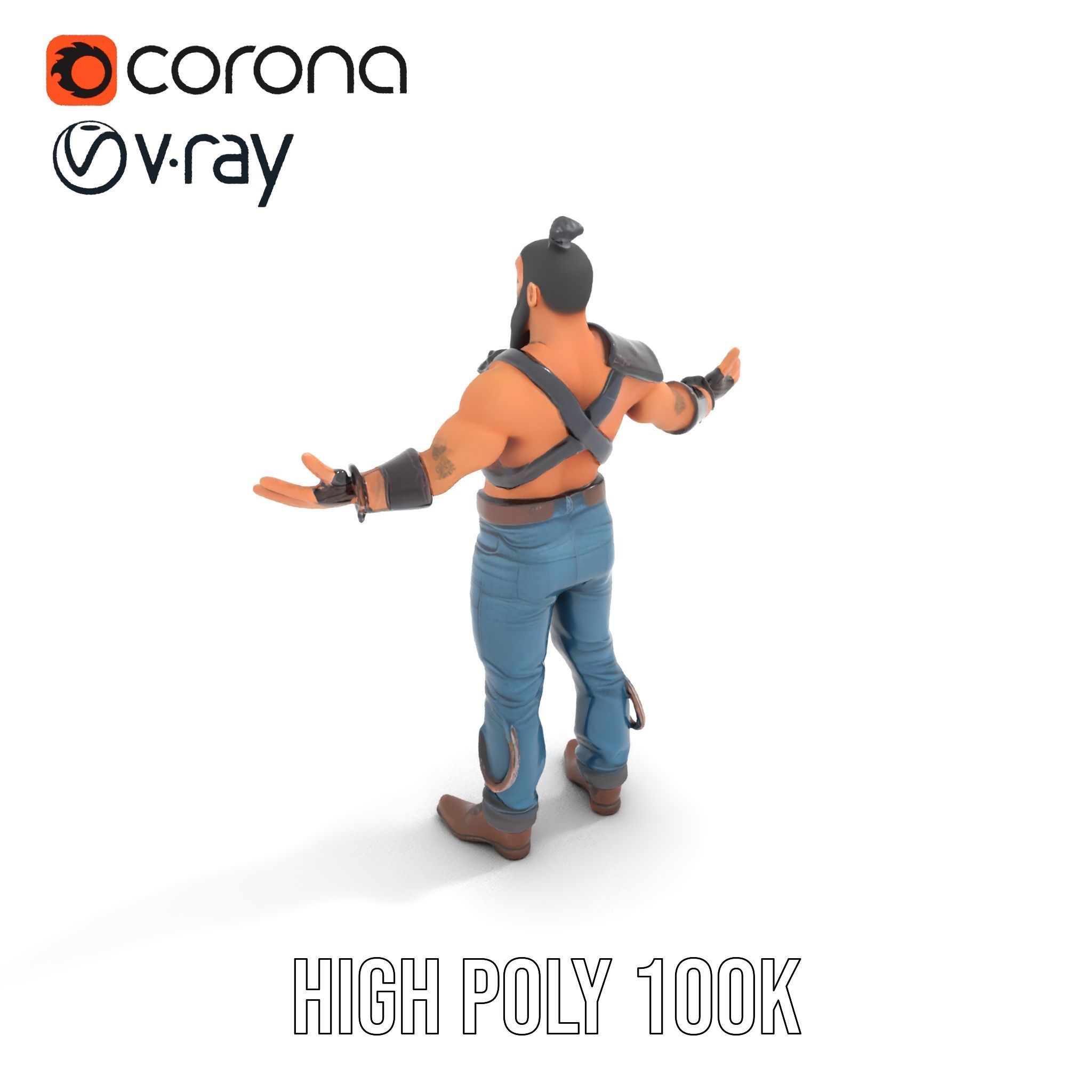 Warrior Bearded Gladiator Rigged and Animated D Character Model Low-poly 3D model_17