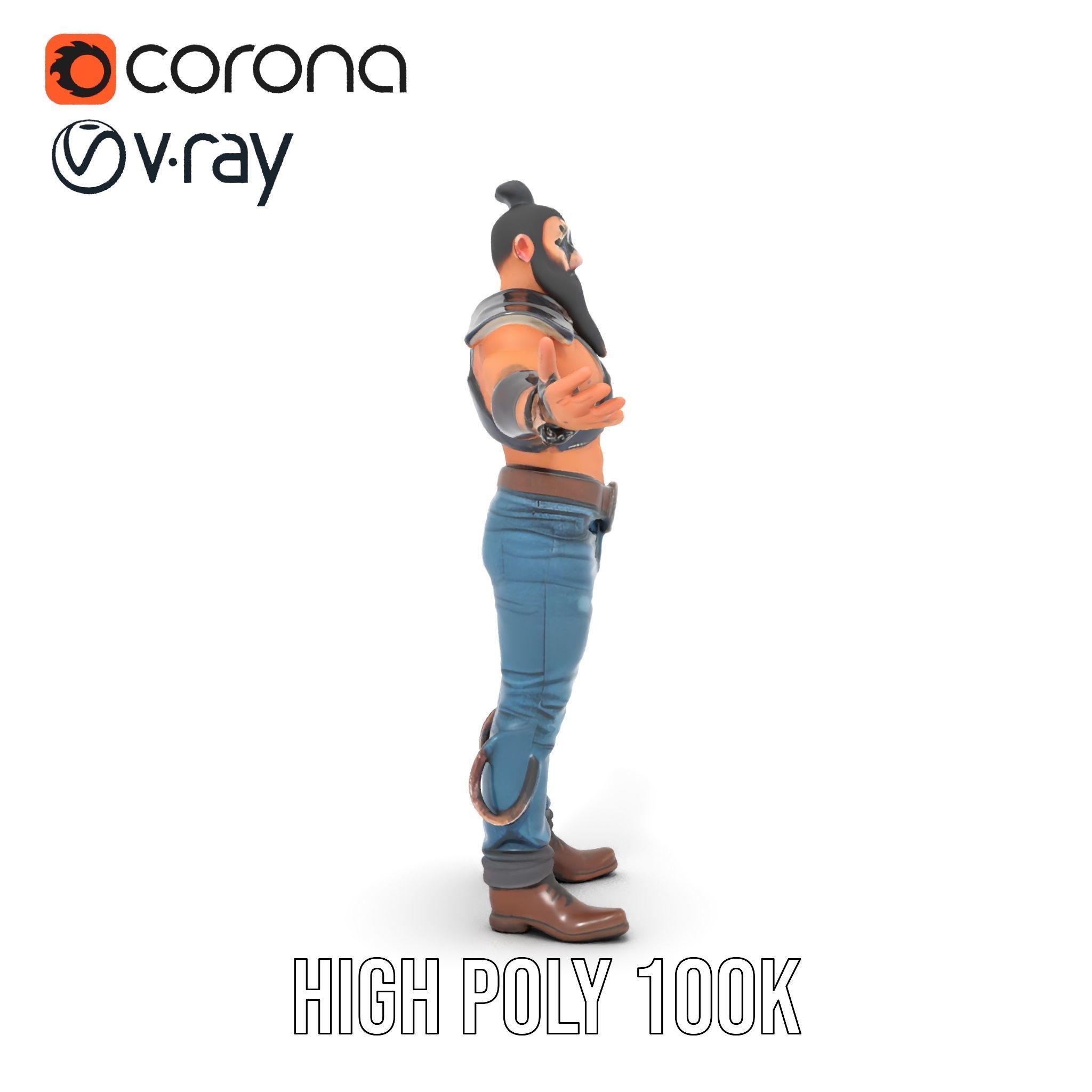 Warrior Bearded Gladiator Rigged and Animated D Character Model Low-poly 3D model_26