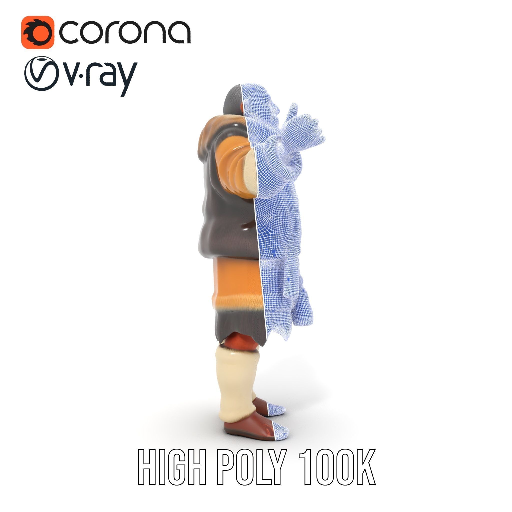 Elderly Shaman Rigged and Animated D Character Model Low-poly 3D model_34