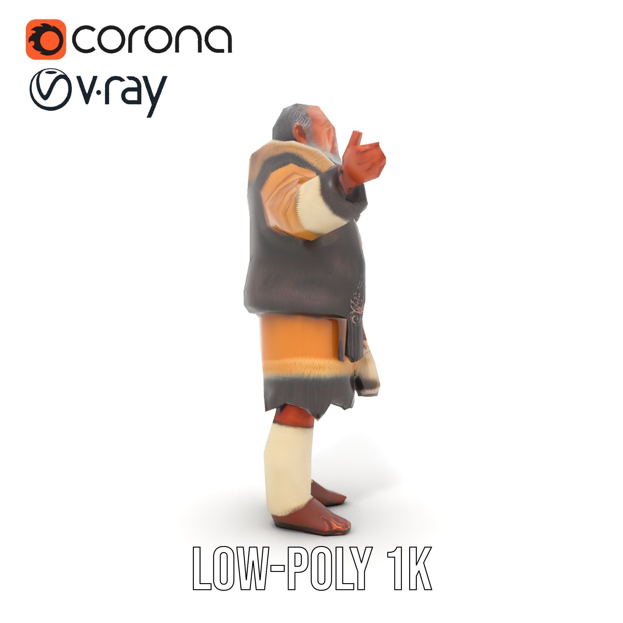 Elderly Shaman Rigged and Animated D Character Model Low-poly 3D model_26