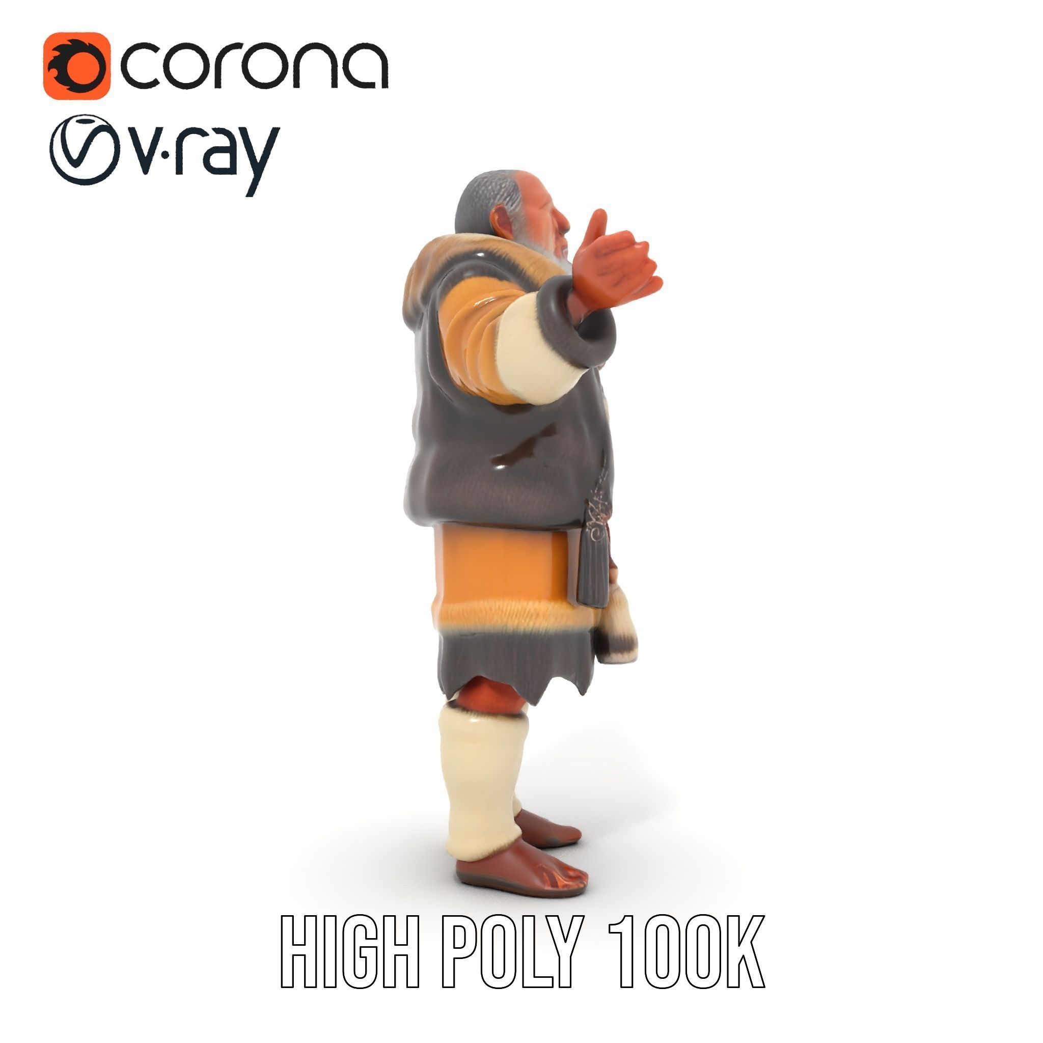 Elderly Shaman Rigged and Animated D Character Model Low-poly 3D model_18
