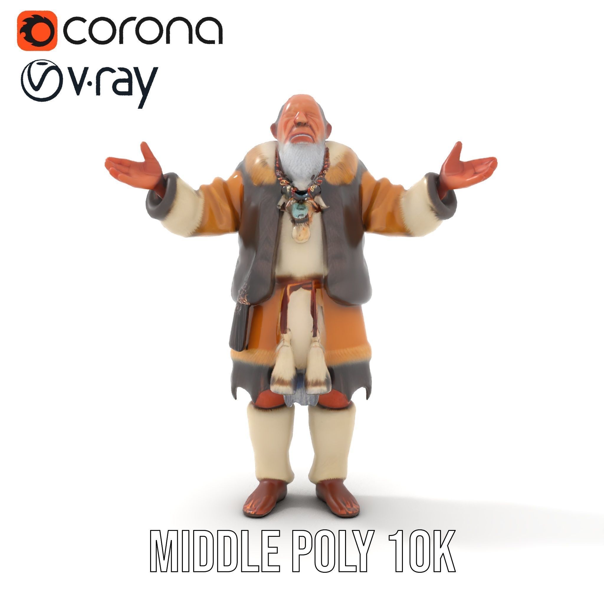 Elderly Shaman Rigged and Animated D Character Model Low-poly 3D model_13