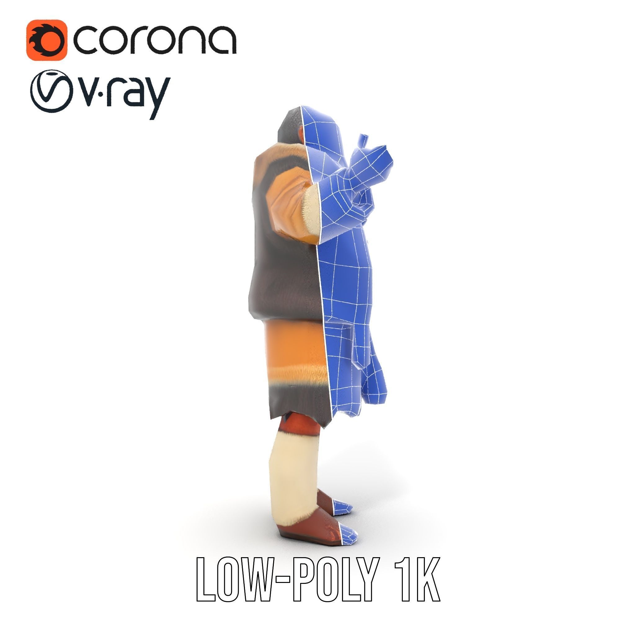 Elderly Shaman Rigged and Animated D Character Model Low-poly 3D model_12