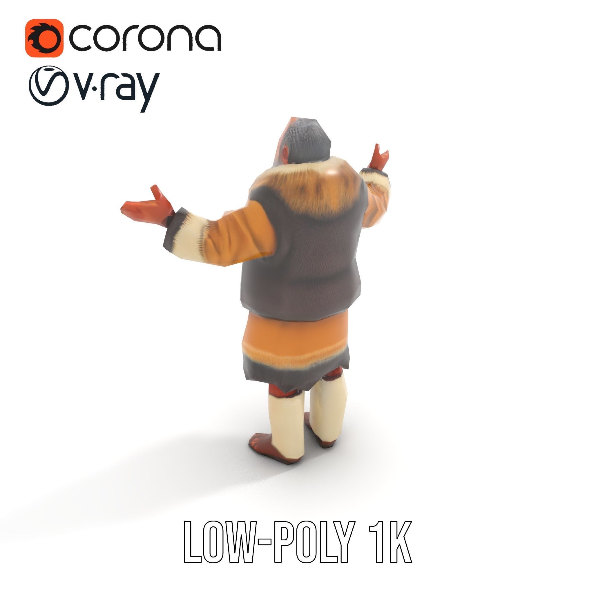 Elderly Shaman Rigged and Animated D Character Model Low-poly 3D model_8