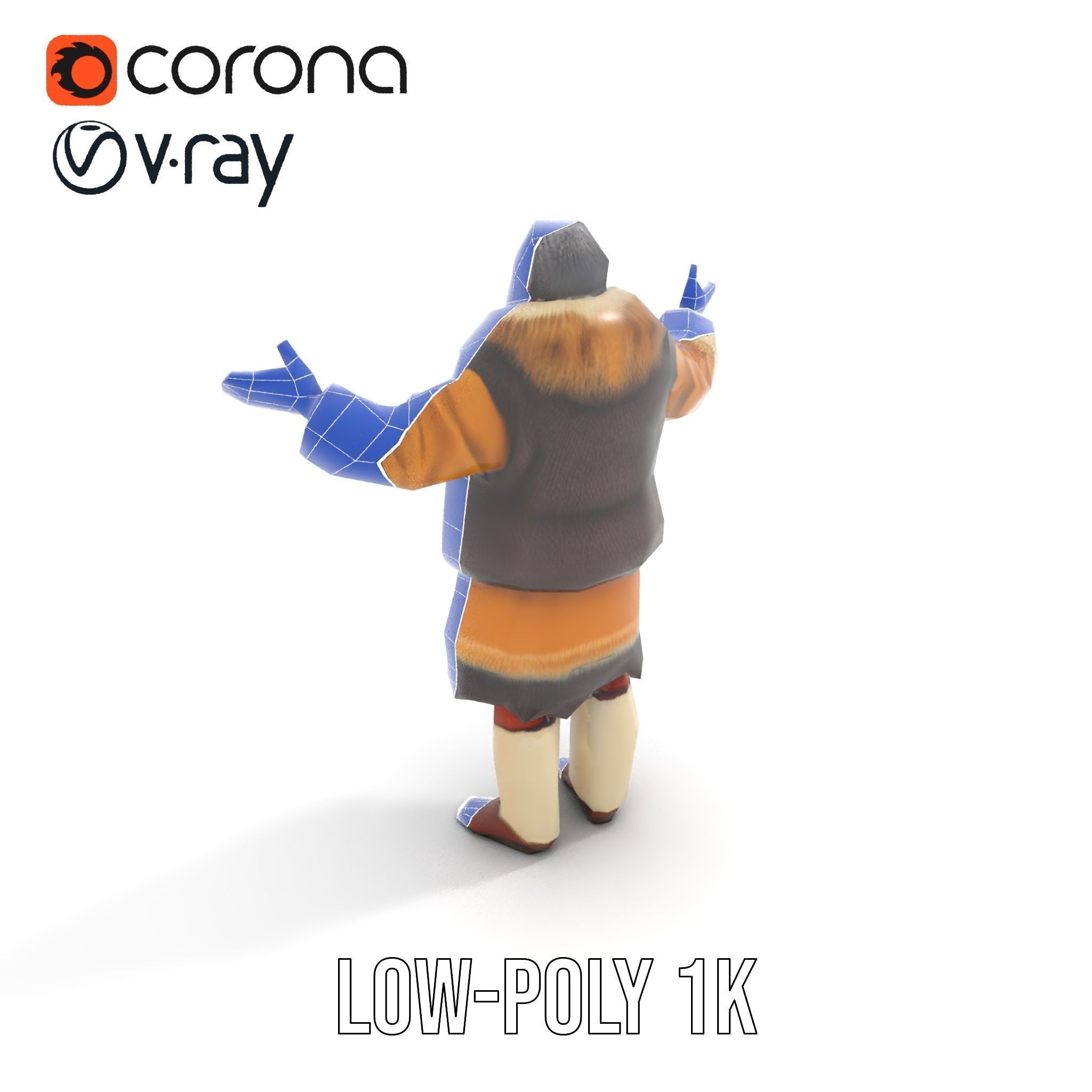 Elderly Shaman Rigged and Animated D Character Model Low-poly 3D model_32