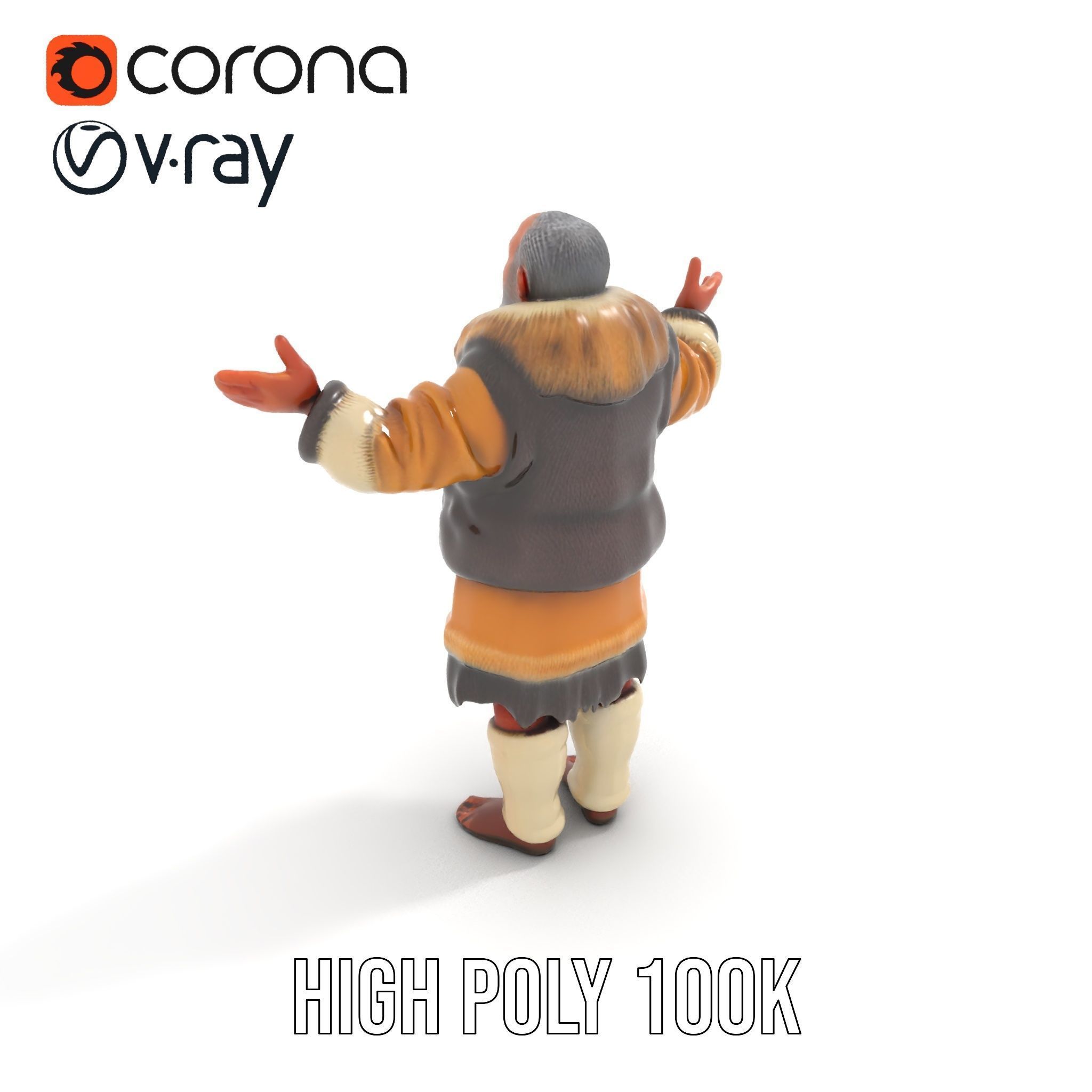 Elderly Shaman Rigged and Animated D Character Model Low-poly 3D model_9