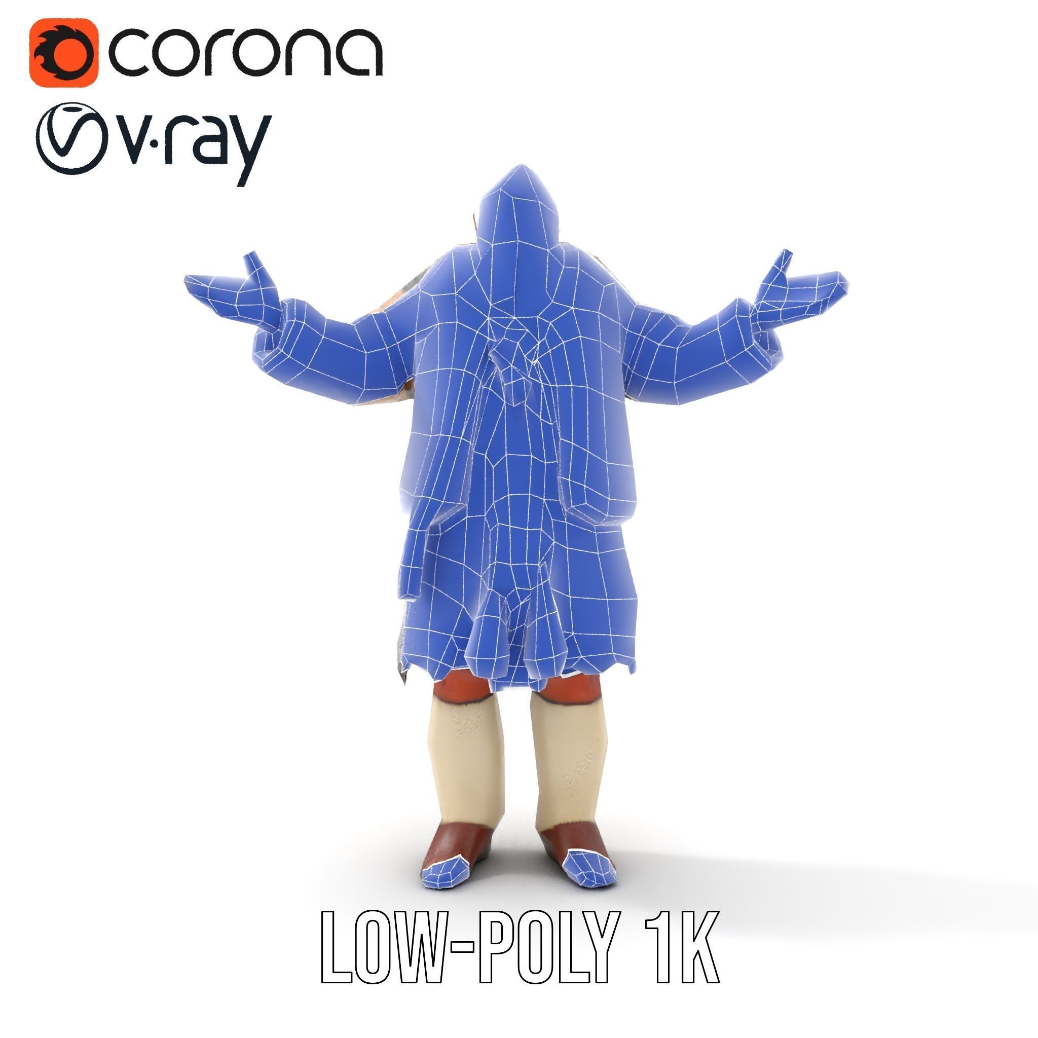 Elderly Shaman Rigged and Animated D Character Model Low-poly 3D model_17