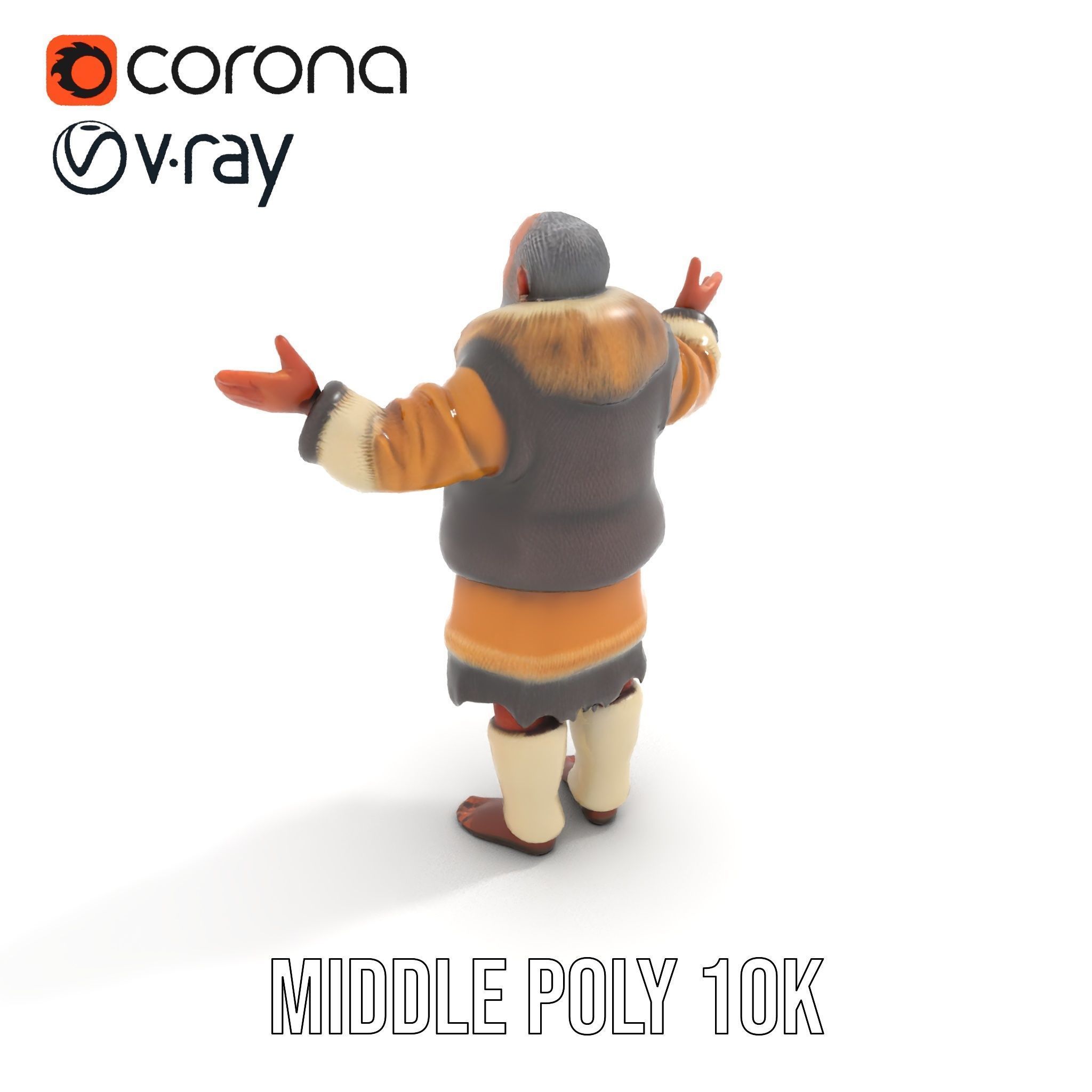 Elderly Shaman Rigged and Animated D Character Model Low-poly 3D model_16
