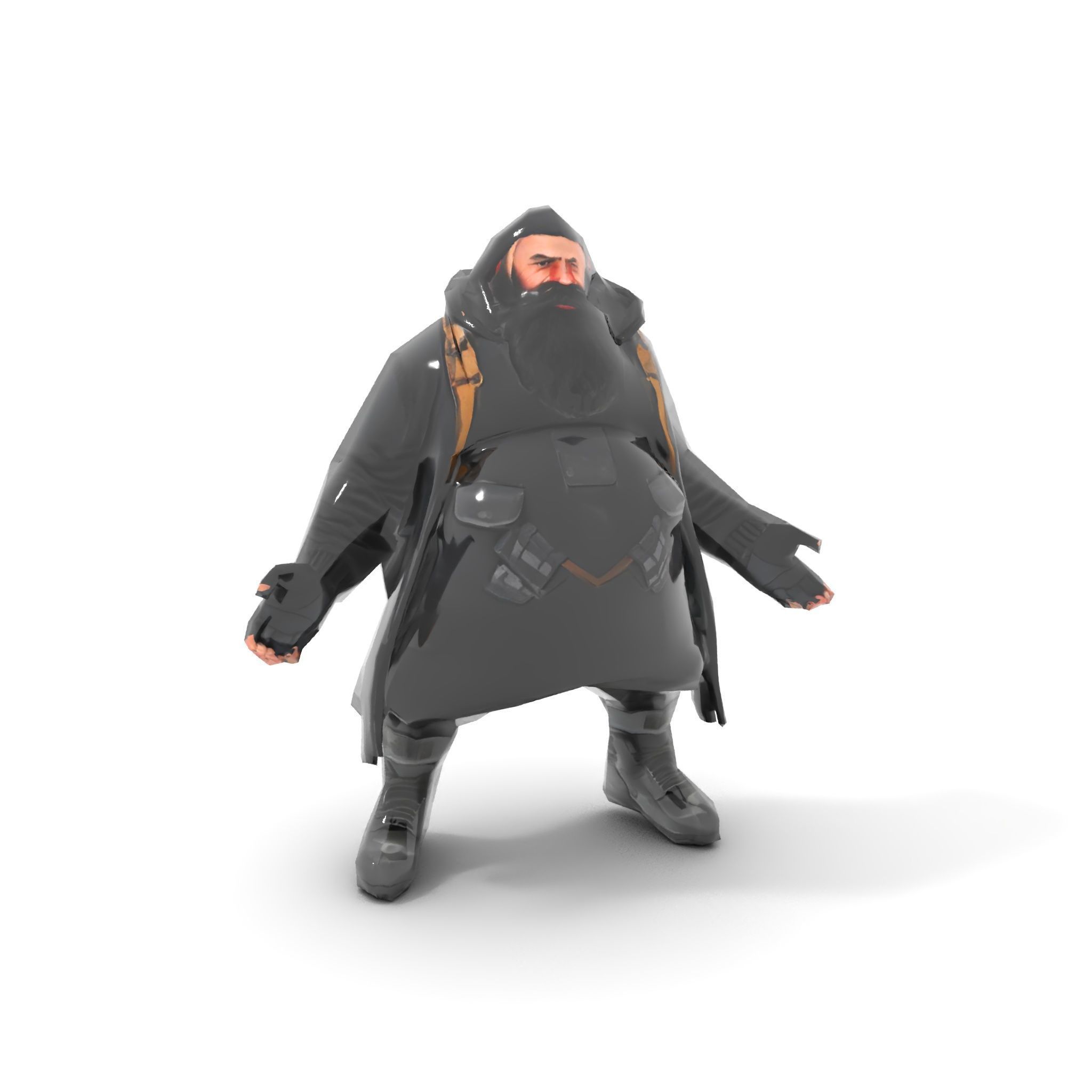 Rigged and Animated Heavyset Hooded Character Model with Beard Low-poly 3D model_8