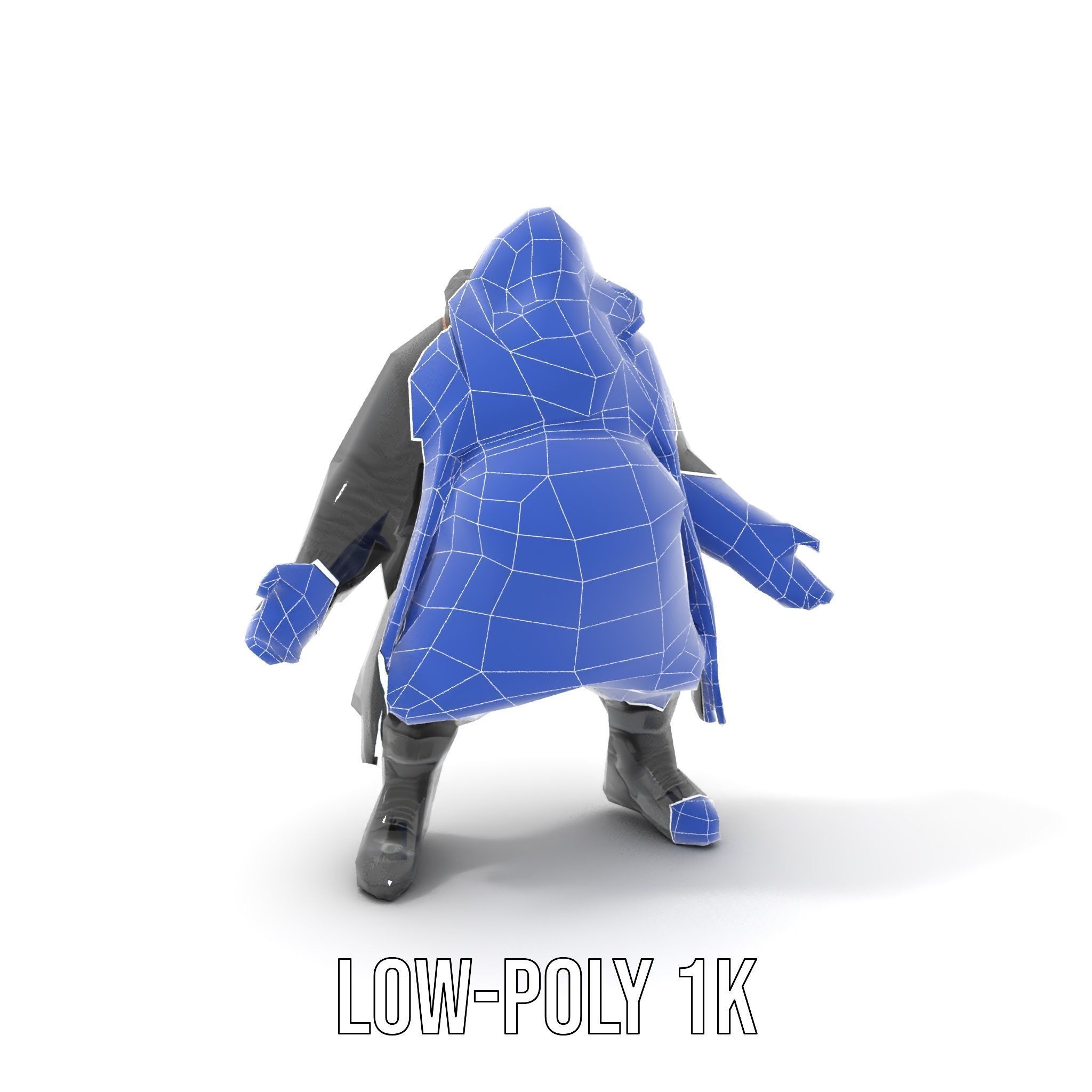 Rigged and Animated Heavyset Hooded Character Model with Beard Low-poly 3D model_23