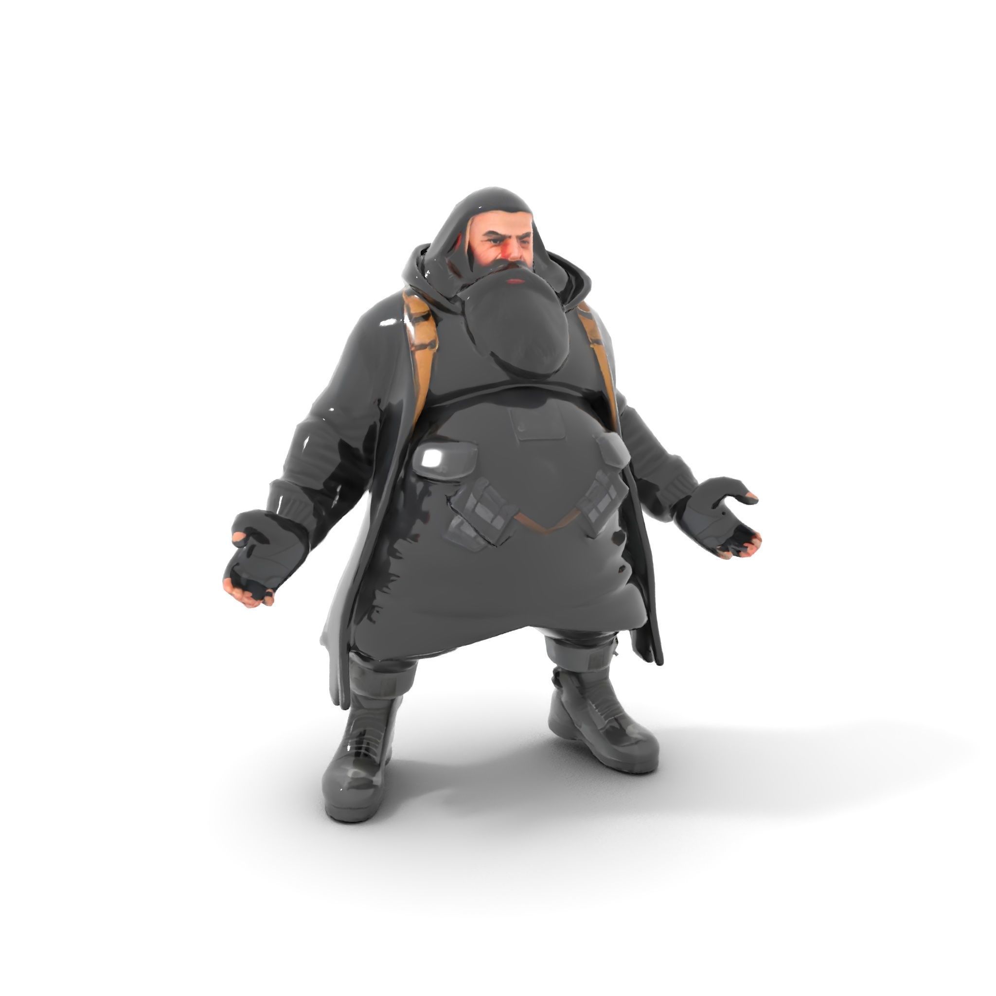 Rigged and Animated Heavyset Hooded Character Model with Beard Low-poly 3D model_14