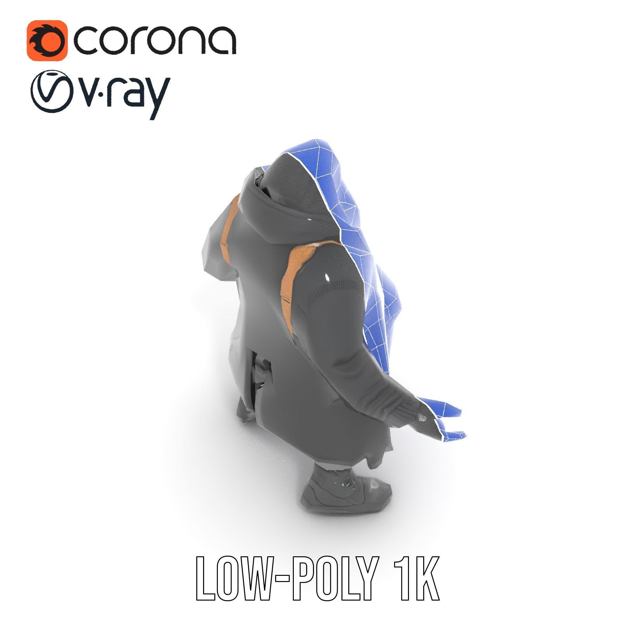 Rigged and Animated Heavyset Hooded Character Model with Beard Low-poly 3D model_20