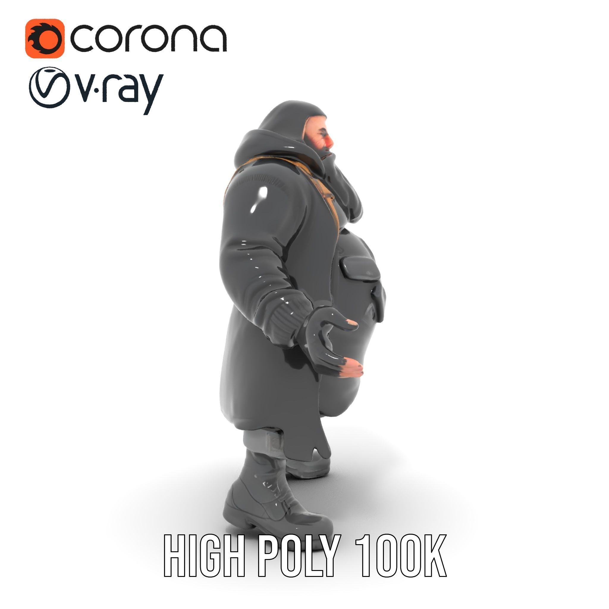 Rigged and Animated Heavyset Hooded Character Model with Beard Low-poly 3D model_18