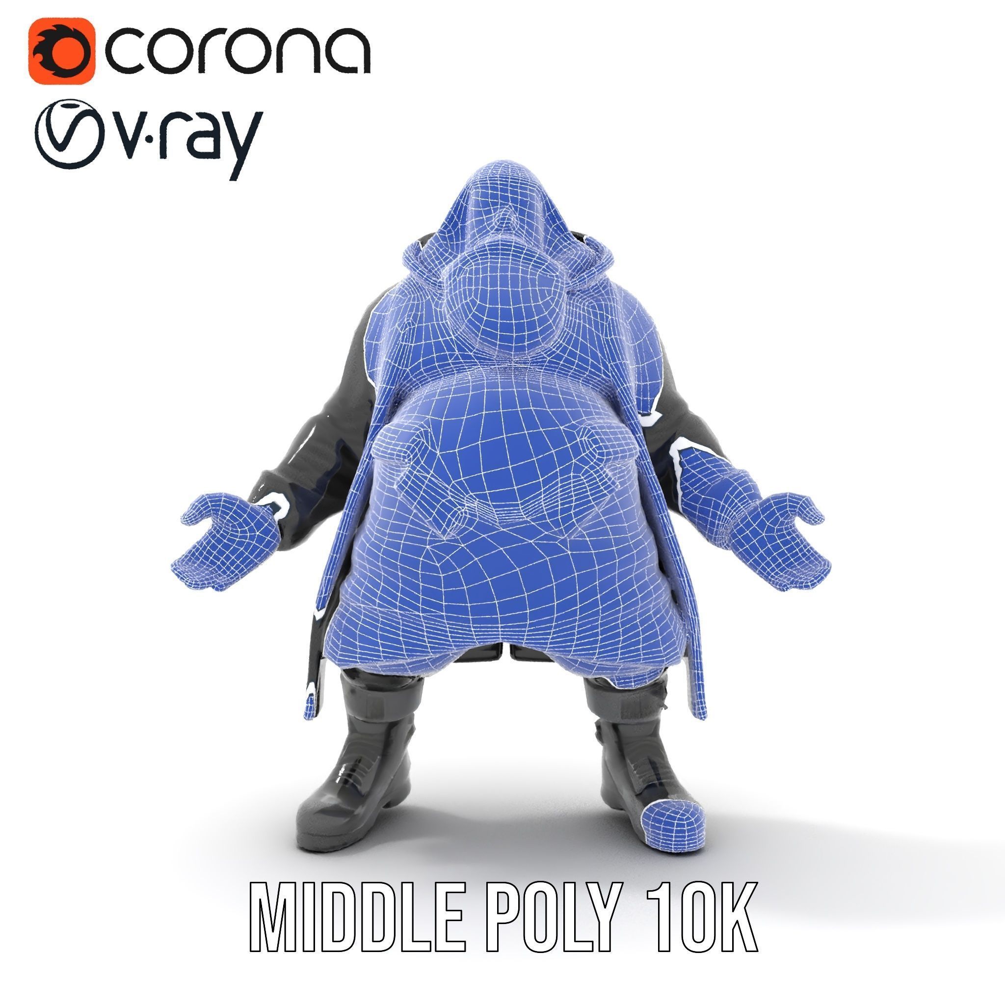 Rigged and Animated Heavyset Hooded Character Model with Beard Low-poly 3D model_30