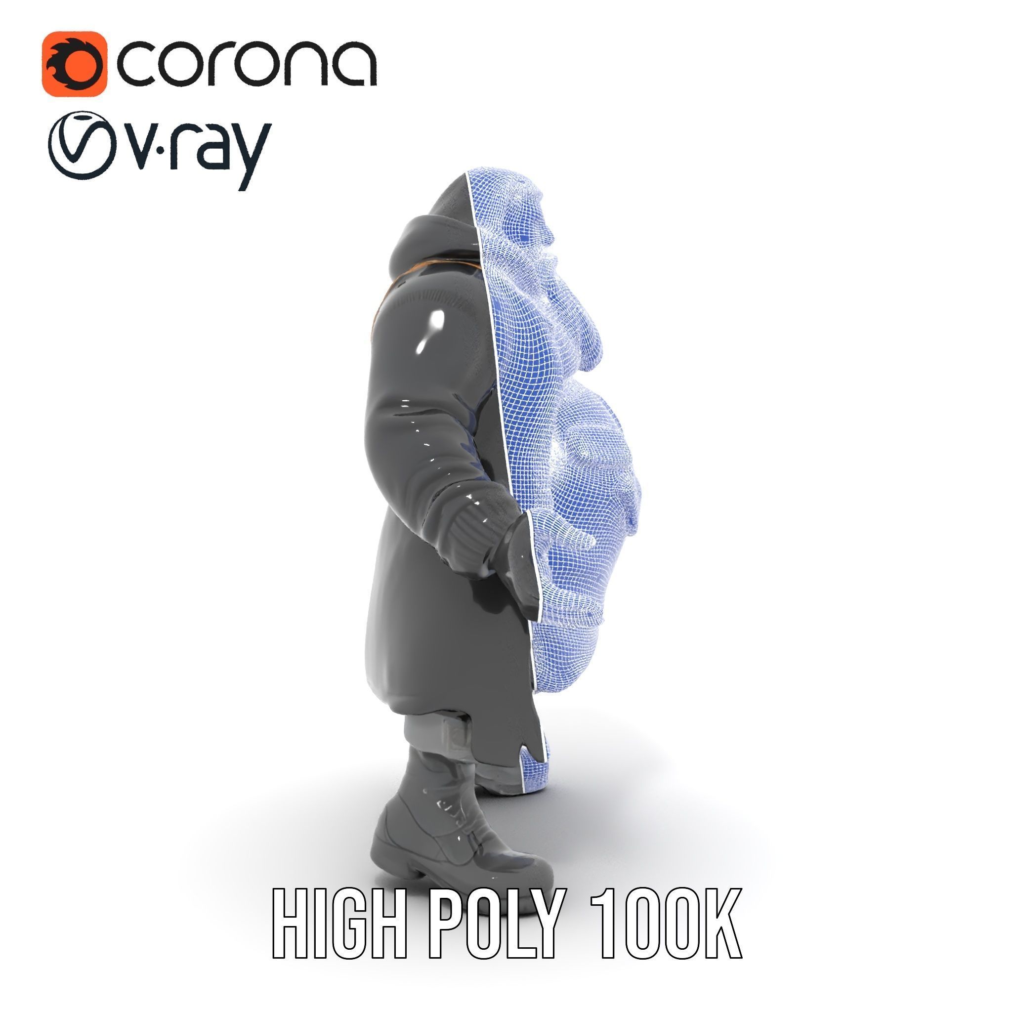 Rigged and Animated Heavyset Hooded Character Model with Beard Low-poly 3D model_34