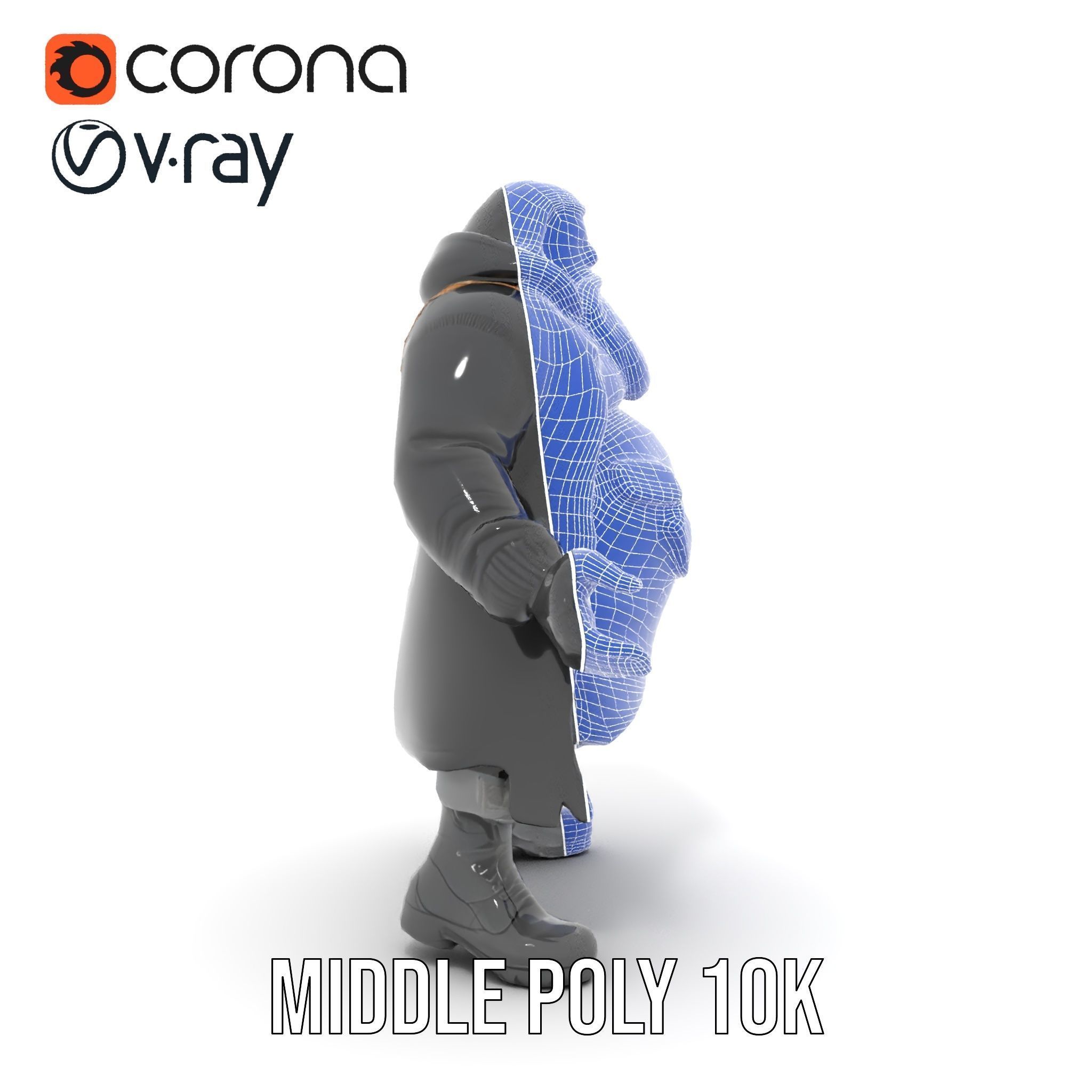 Rigged and Animated Heavyset Hooded Character Model with Beard Low-poly 3D model_24