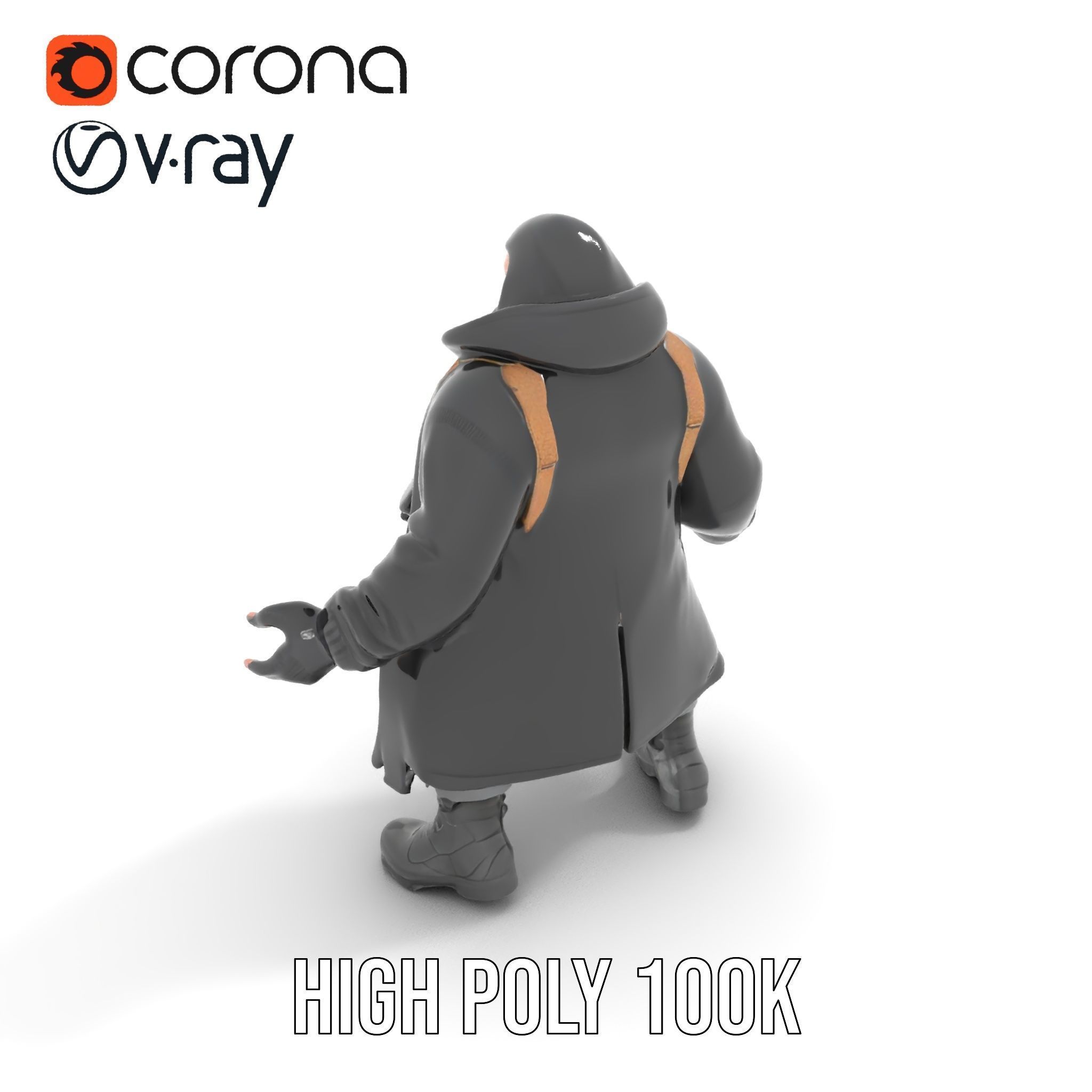 Rigged and Animated Heavyset Hooded Character Model with Beard Low-poly 3D model_10