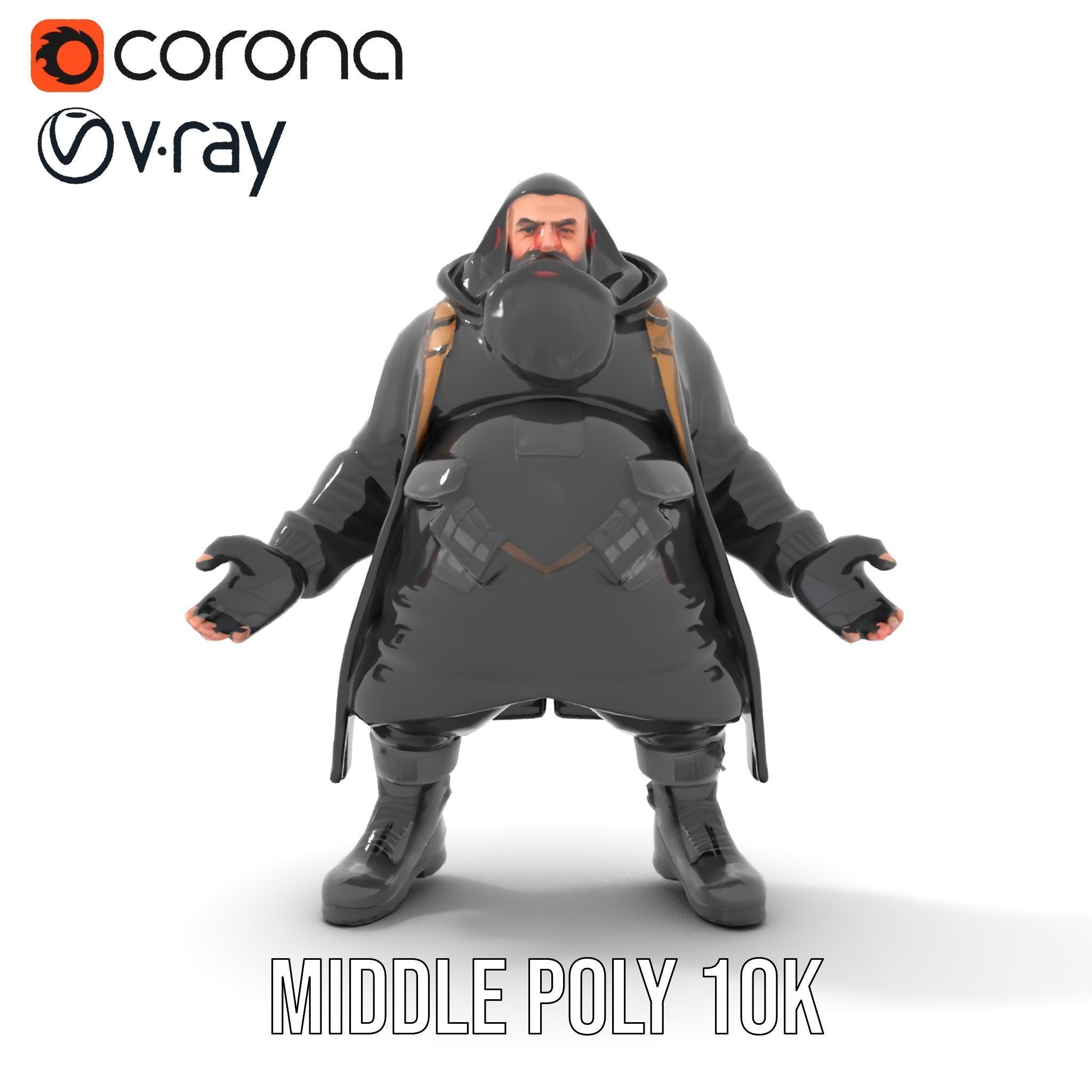 Rigged and Animated Heavyset Hooded Character Model with Beard Low-poly 3D model_19