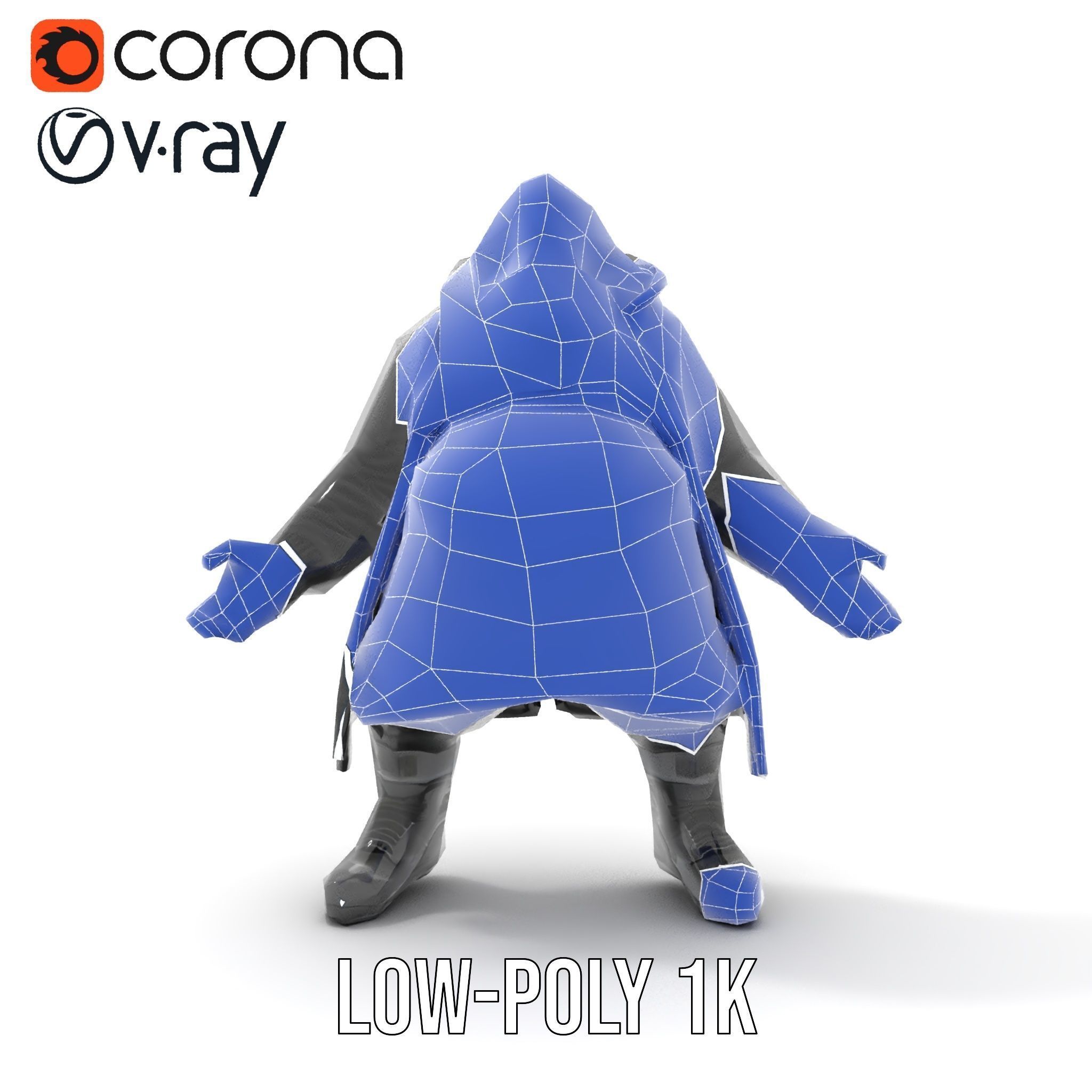 Rigged and Animated Heavyset Hooded Character Model with Beard Low-poly 3D model_15